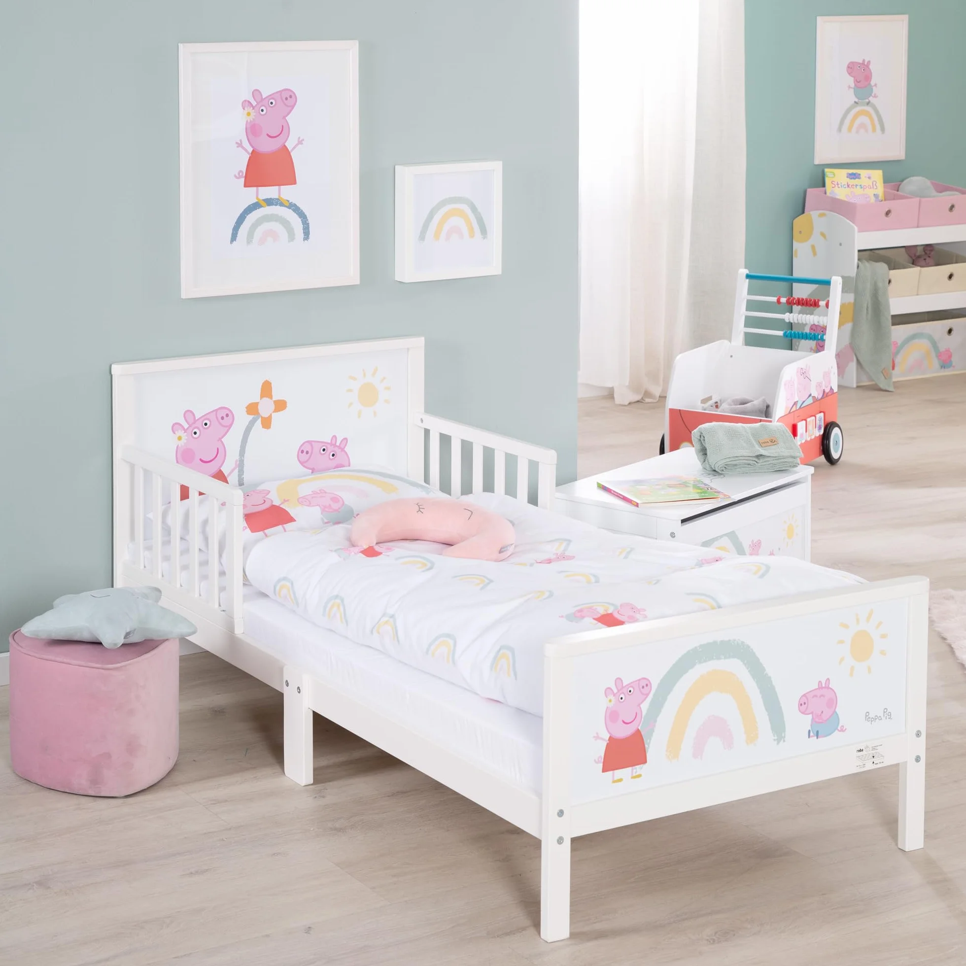roba Pościel dziecięca 100 x 135 cm Świnka Peppa - Pościel dla dzieci z bawełny z pokrowcem na poduszkę 60 x 40 cm - Motyw z serialu animowanego - Biały/Różowy