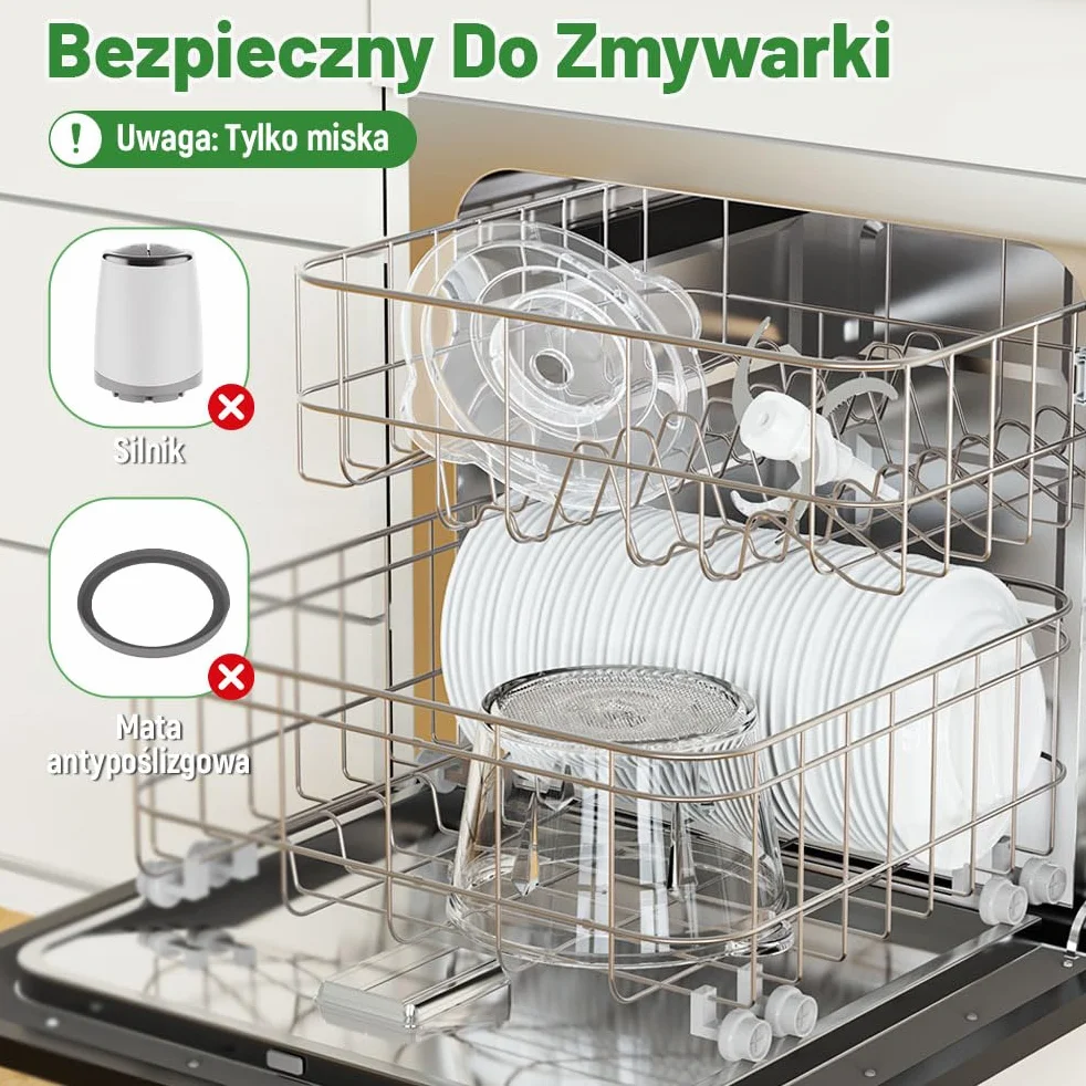 OUSFOT Elektryczny Siekacz do Zywności, 1,8L blender,500W Siekacz,Mini Elektryczny ze Szklaną Miską do Warzyw,Owoców,Mięsa,Kuchni