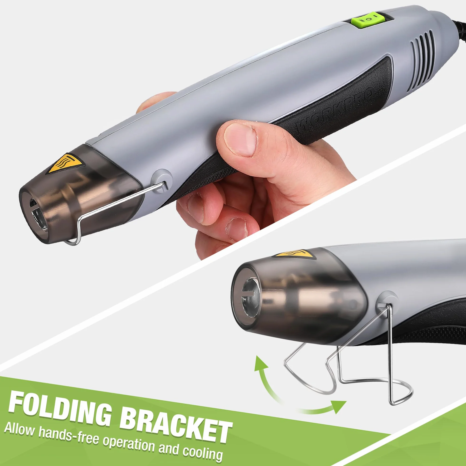 WORKPRO Mini opalarka 400 W Ręczny pistolet na ciepło z dyszą odblaskową, 2 ustawienia temperatury 300 ℃/500 ℃, idealny do wytłaczania, majsterkowania, zaciskania, pakowania i suszenia farby