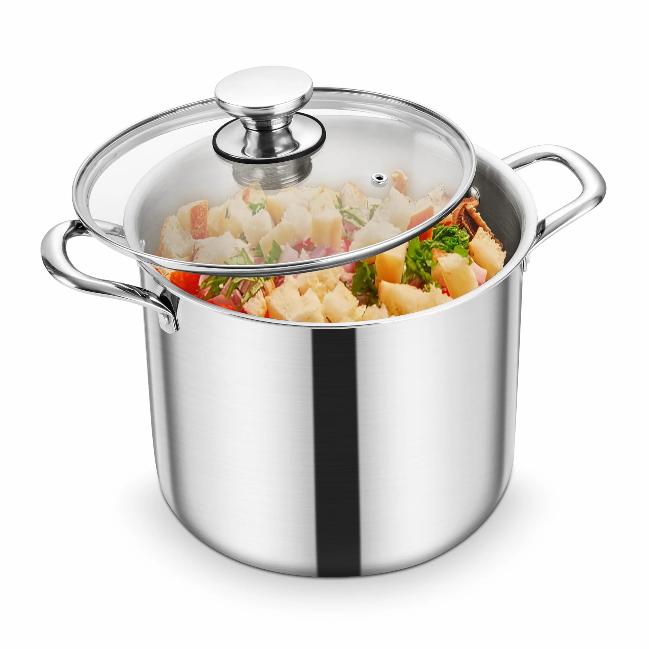 Homikit Garnek do gotowania 10 l, duży garnek do zupy, garnek indukcyjny z 3-warstwowej stali nierdzewnej, do wszystkich rodzajów kuchenek, stal nierdzewna, polerowana, garnek do mięsa ze szklaną
