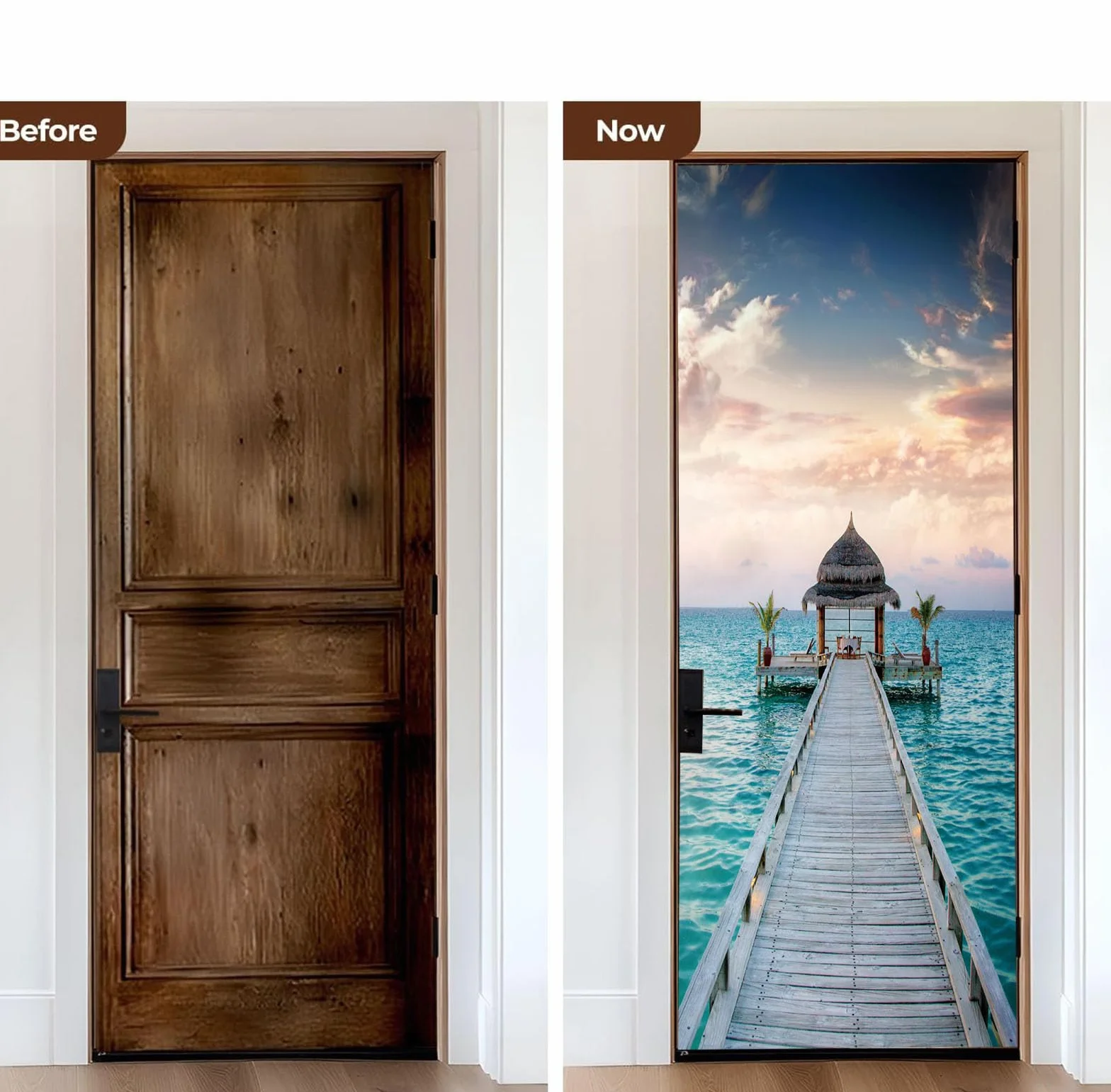 FLFK 3D Most z drewna morskiego samoprzylepne naklejki na drzwi 77 x 200 cm (zestaw 2 arkuszy)-Mural Zdjęcie Naklejka ścienna Naklejka ścienna Salon Sypialnia Wystrój