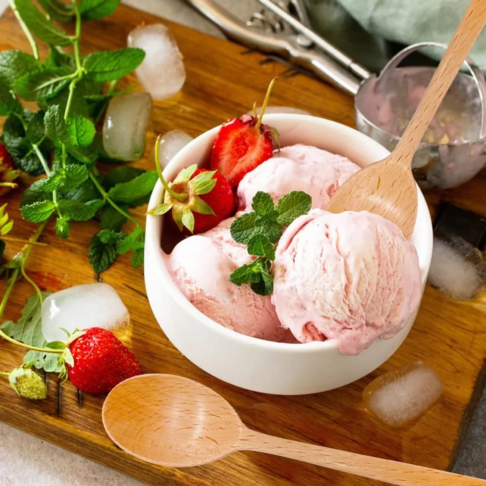 Zestaw drewnianych łyżek, 4 szt. 18 cm drewniana długa rączka łyżka drewniane sztućce łyżki łyżki stołowe japoński styl drewniane przybory kuchenne do jedzenia, mieszanie