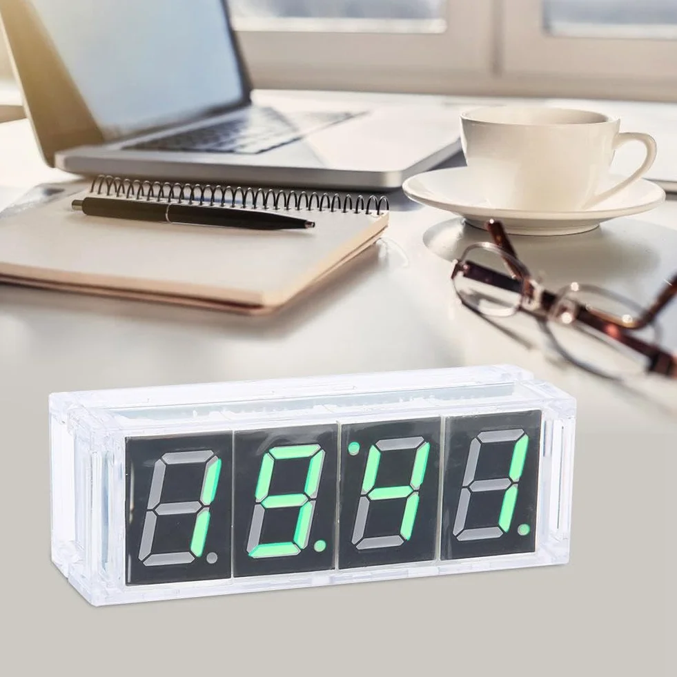 Elektroniczny Zegar Do Samodzielnego MontażU, 4-Cyfrowy Cyfrowy Zegar Led Do Samodzielnego MontażU Zestaw Elektroniki, Automatyczne WyśWietlanie Czasu/Temperatury (Zielone)