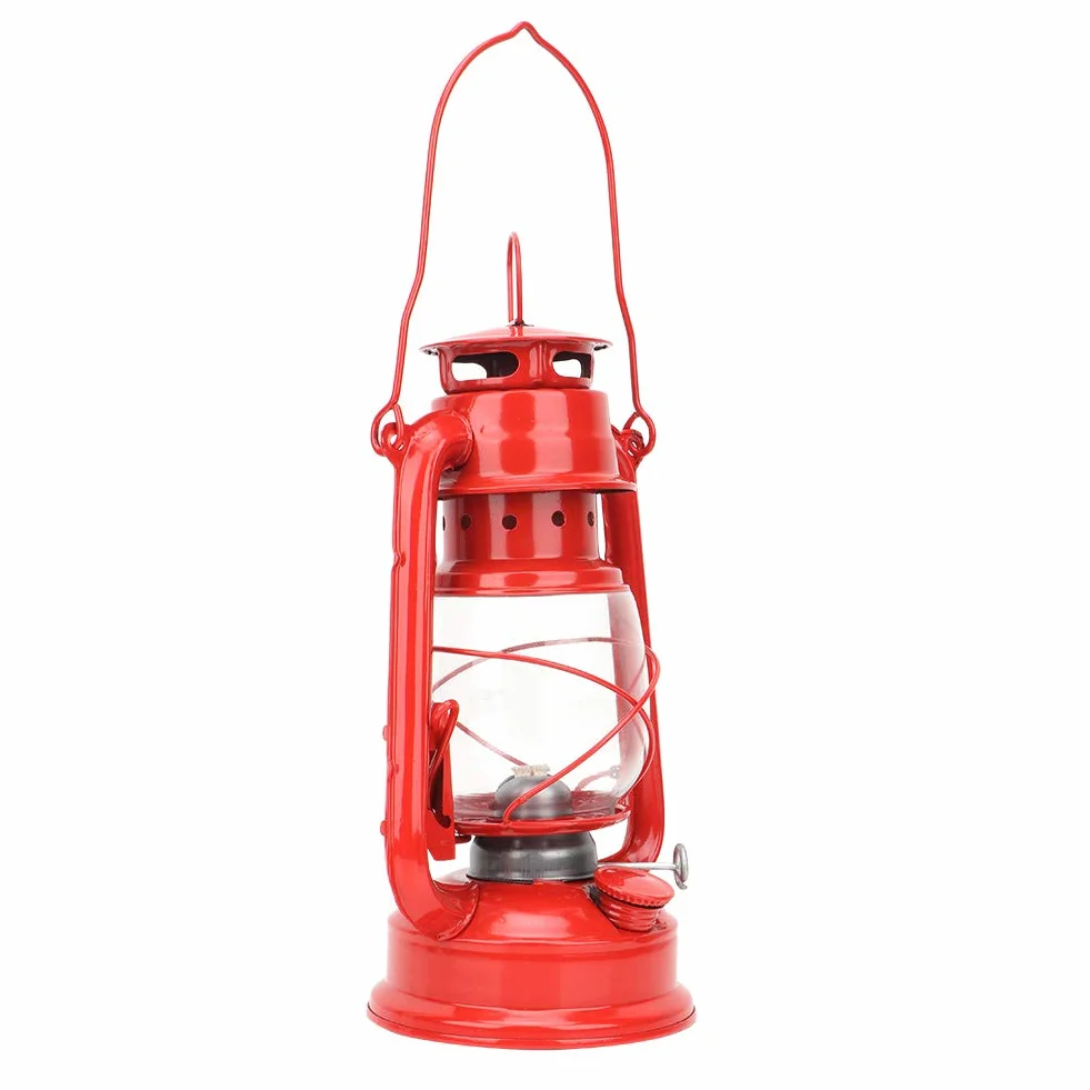 Zabytkowa Lampa Naftowa, Retro Lampy Olejowe do Wnętrz i na Zewnątrz, Wisząca Latarnia Olejowa Lampa Naftowa na Kemping, Piesze Wycieczki z Plecakiem Impreza Pub(czerwony)