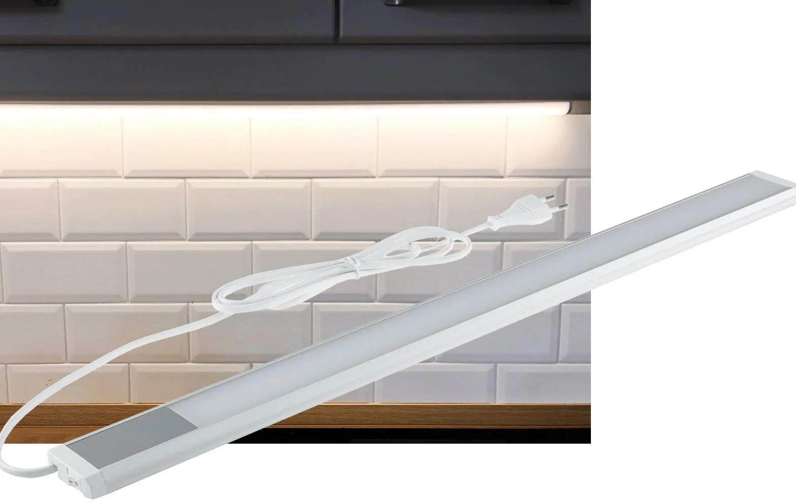 Listwa oświetleniowa LED podszafkowa 60 cm 10 W 1430 lumenów 1 szt. 230 V Kabel 1,5 m z włącznikiem oświetlenie powierzchni roboczej w kuchni neutralna biel