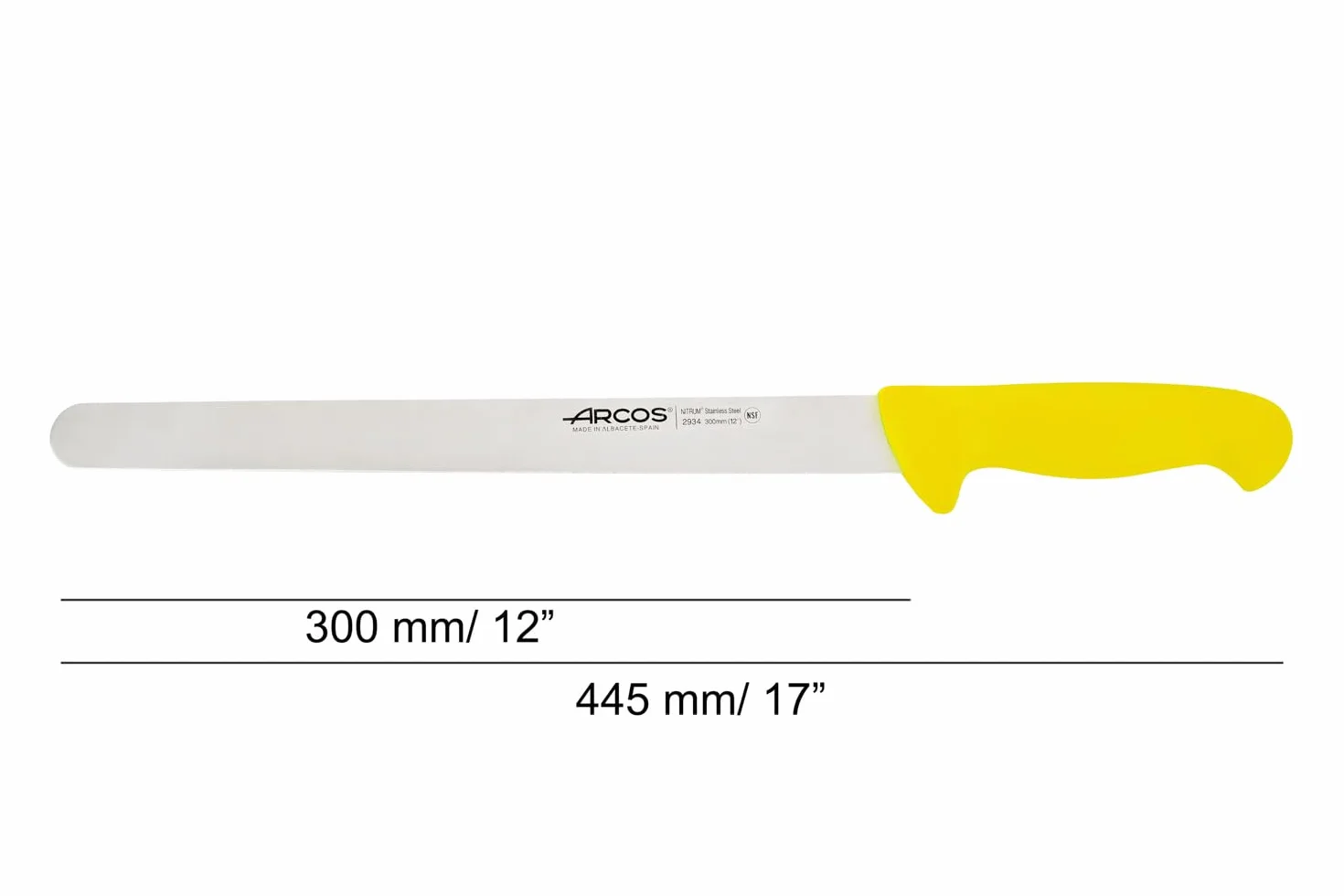 Arcos Seria 2900 - nóż do cięcia szynki - ostrze Nitrum stal szlachetna 300 mm - uchwyt ręczny polipropylen kolor żółty