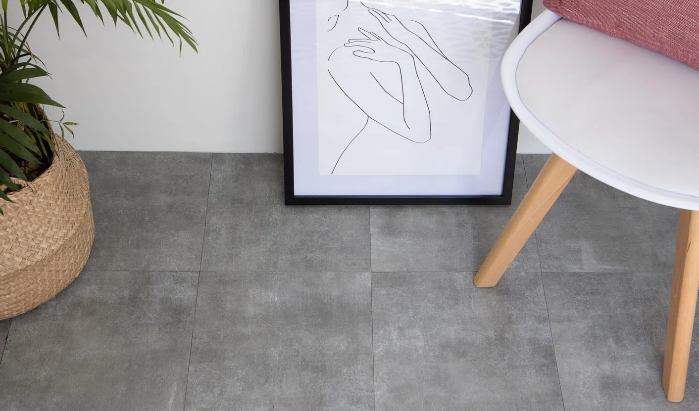 d-c-fix Zestaw 11 samoprzylepnych płytek podłogowych Solid Concrete, beton o wyglądzie kamienia – podłoga winylowa PCW, folia samoprzylepna, do płytek, płytek, kuchni, łazienki, korytarza, 30 x 30 cm