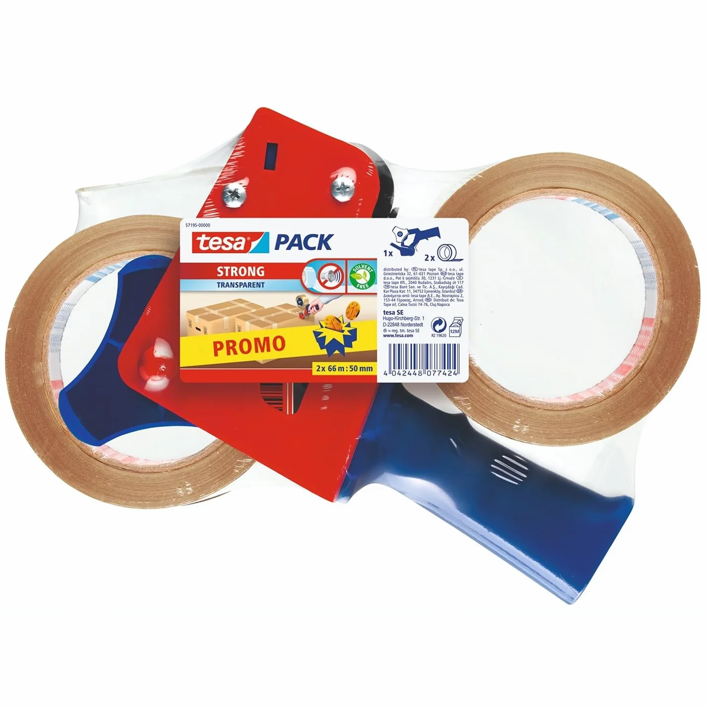 tesapack® PROMO mocna taśma pakowa w zestawie z dyspenserem – taśma samoprzylepna z aplikatorem tesapack® – ciche odwijanie – duża wytrzymałość – do ciężkich paczek