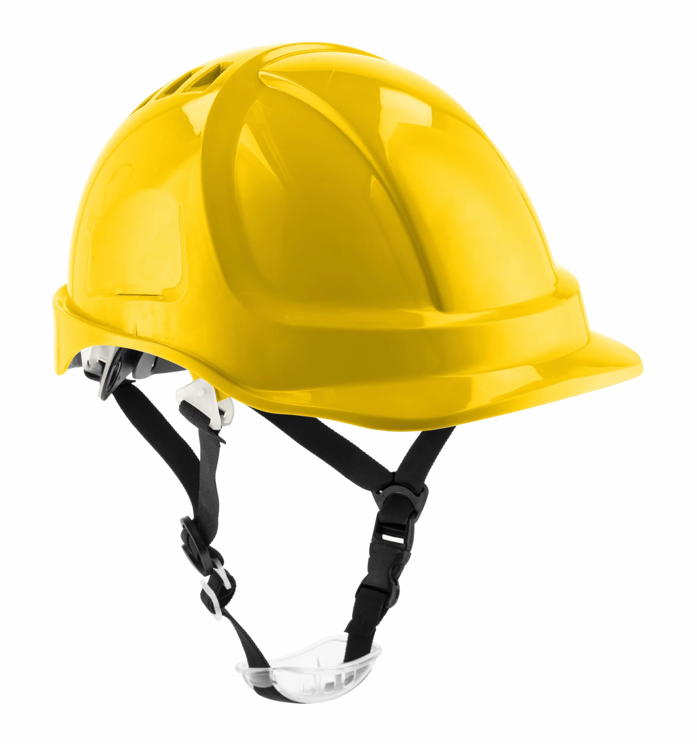Högert Technik - PLONER kask ochronny, żółty, uniwersalny, kask budowlany | EN 397 | regulowany za pomocą jednego przycisku | otwory wentylacyjne | opaska przeciwpotowa | ochrona przed promieniowaniem