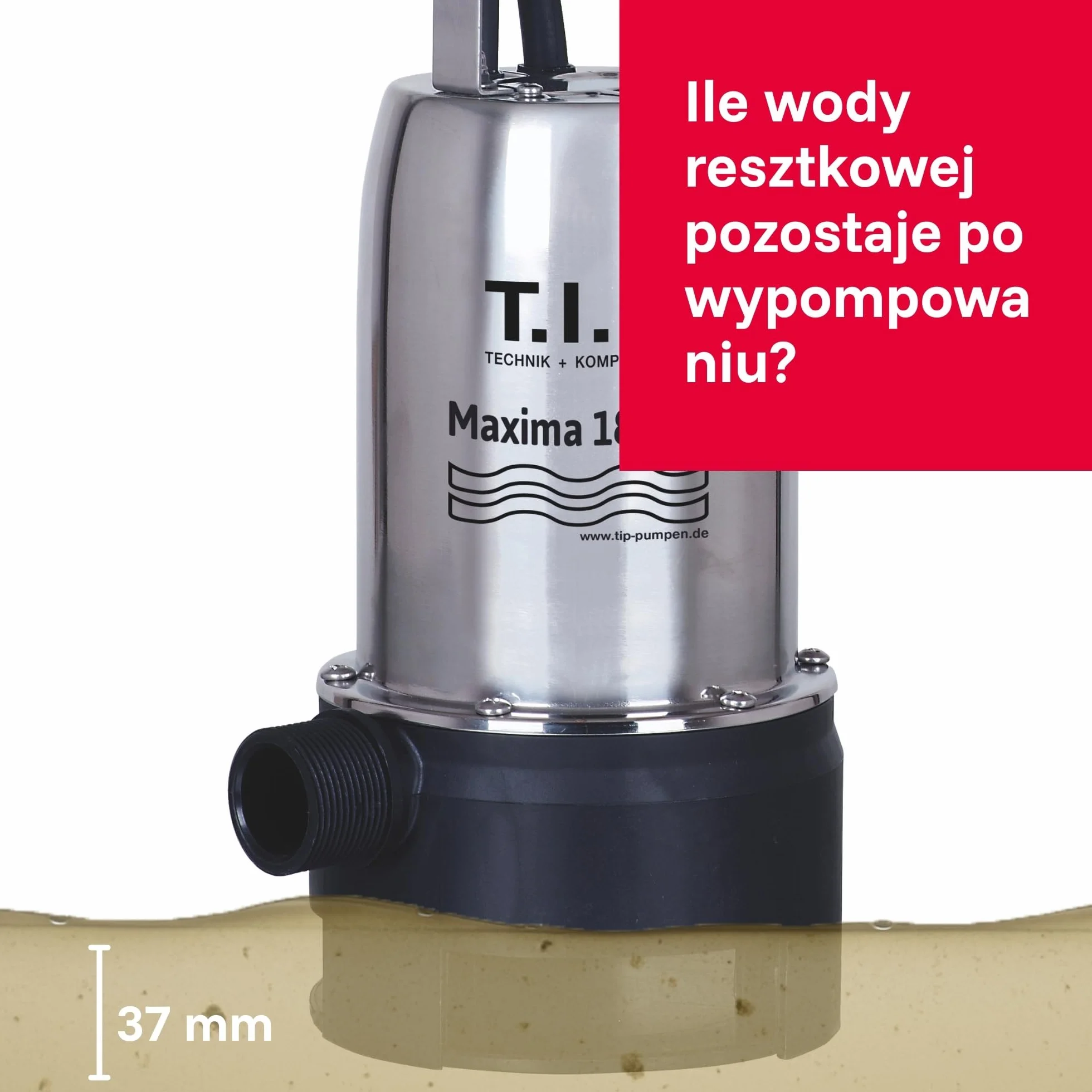 T.I.P. Pompa Zanurzeniowa TVX 7000 – Wał ze Stali Nierdzewnej, 7000 l/h, Odporna Obudowa, Odwadnianie Wykopów, Piwnic, Stawów, Automatyczny Pływakowy Wyłącznik