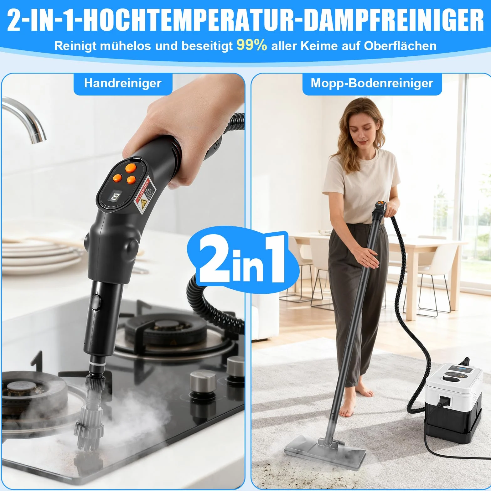 Odkurzacz parowy ręczny, 2500W odkurzacz ręczny z parą do wszystkiego z 19 akcesoriami, ciśnienie pary 1800 ml zbiornika, przenośny odkurzacz parowy do okien, kuchni, podłóg, samochodów