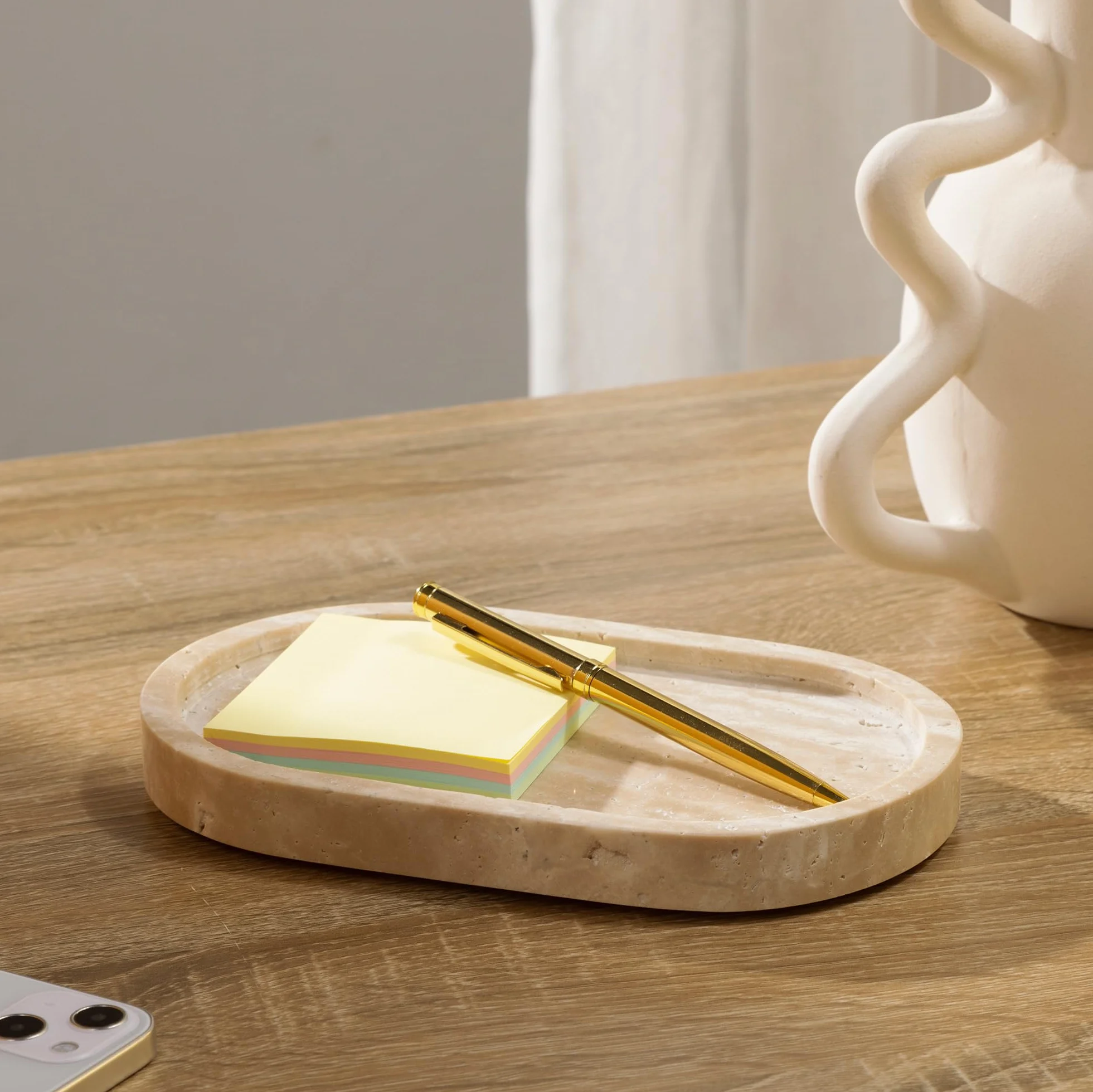 Navaris trawertyn taca z kamienia naturalnego do dekoracji - taca na świece owalna - 20 x 12 cm - miska na akcesoria łazienkowe - kamienny talerz - beżowy