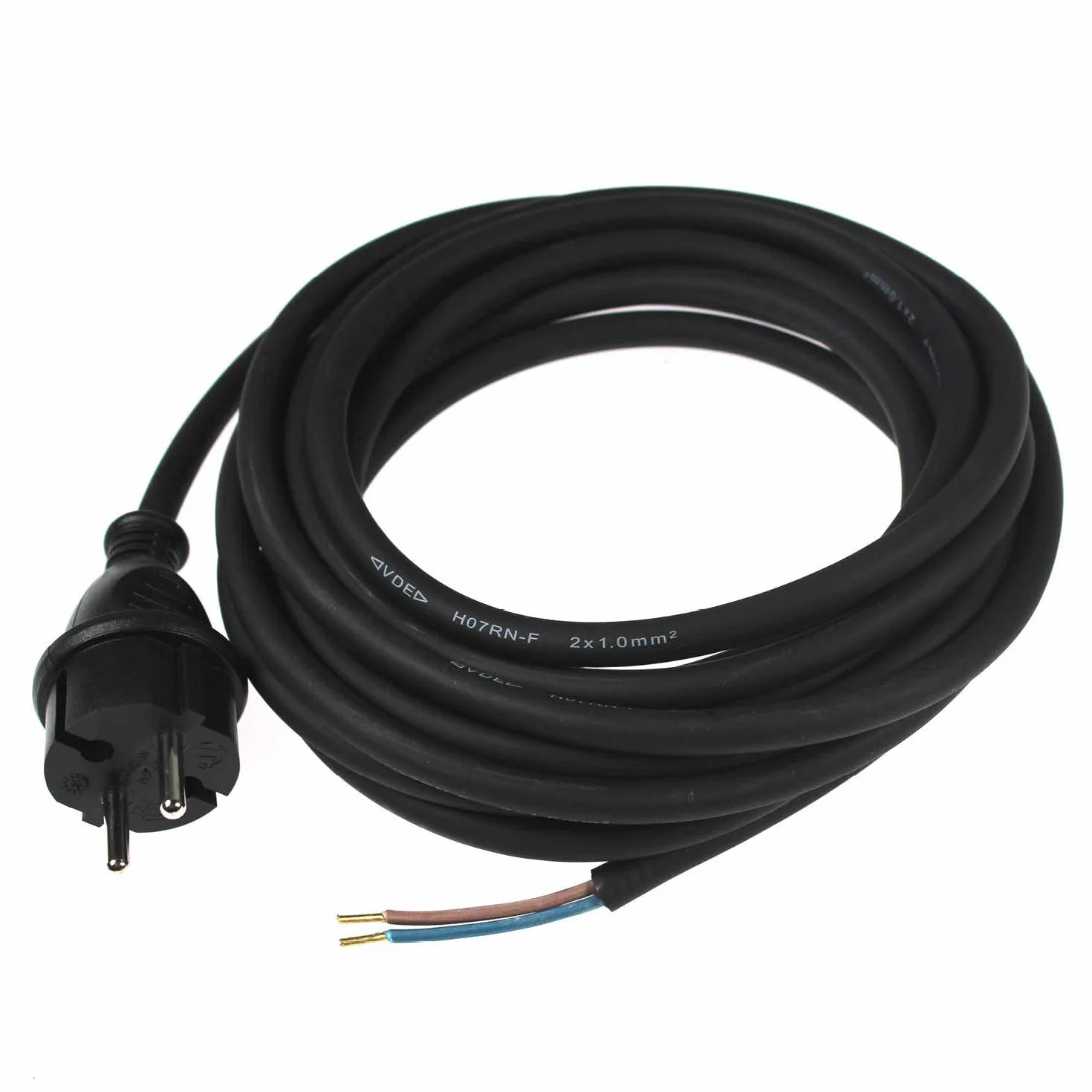 as - Schwabe Bohrmaschinen-Anschlussleitung, 5 m Gummi-Anschlussleitung H05RN-F 2x1,0mm², Konturenstecker mit Leitung, Adapter-Kabel mit Aderendhülsen, 230V, 16A, IP44, schwarz, 70530
