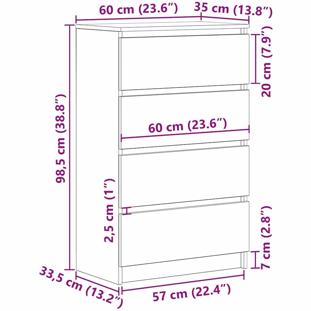 vidaXL Komoda, przydymiony dąb, 60x35x98,5 cm, szafka, mebel, szafki, meble