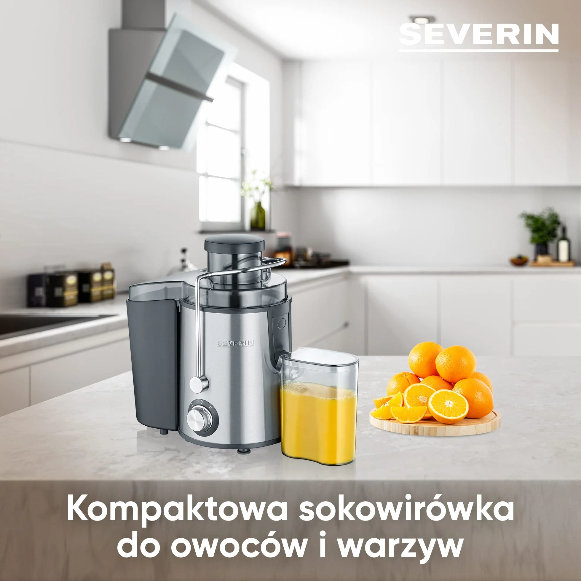 SEVERIN Sokowirówka, pojemność 0,5 litra, cicha wyciskarka elektryczna do soków owocowych i warzywnych bogatych w witaminy, pojemnik zbiorczy na pulpę 500 ml, czarny/stal nierdzewna, ES 3566