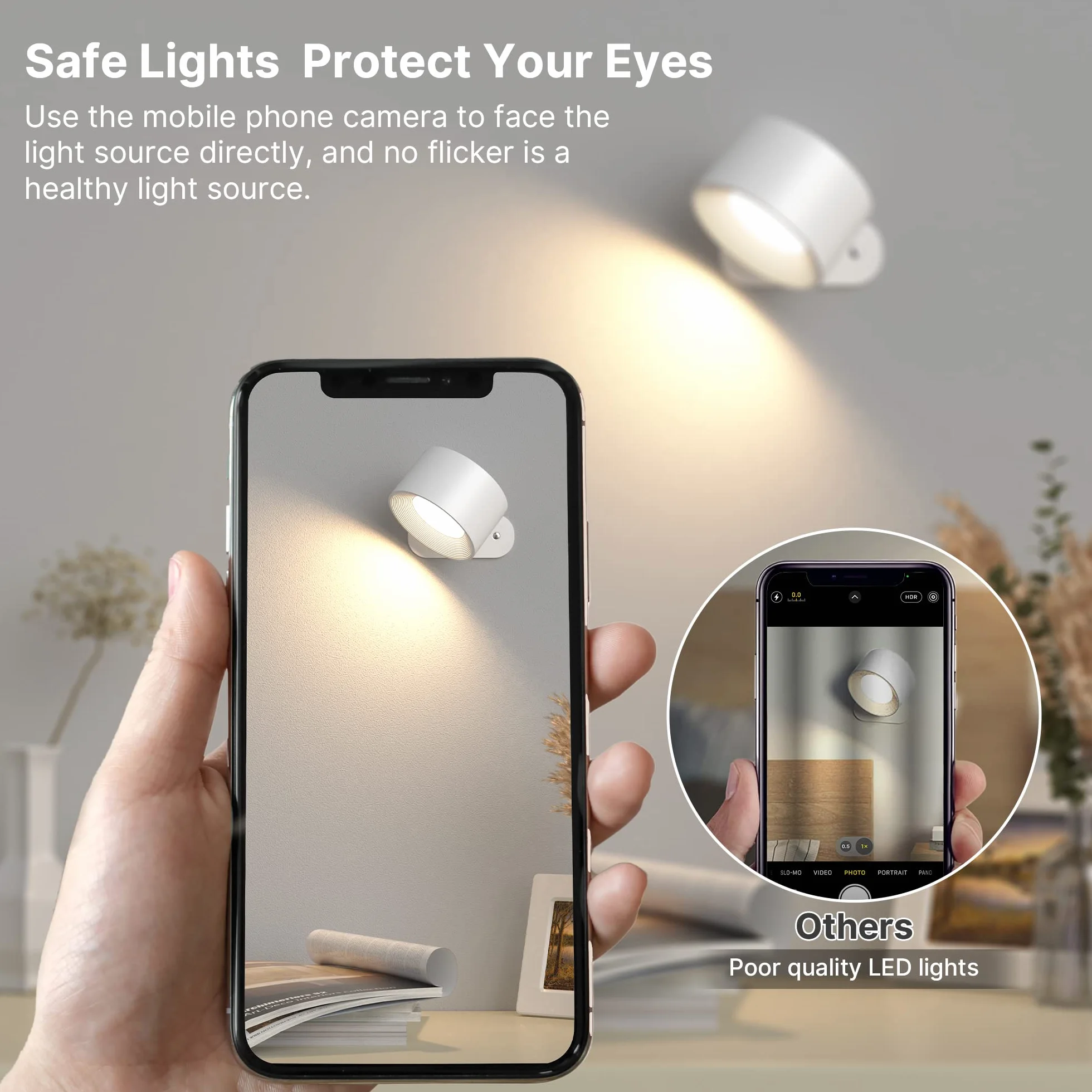 Mexllex Lampa ścienna do wnętrz, 2 sztuki, lampa ścienna z ładowaniem przez USB, 3 kolory i 3 poziomy jasności, lampa ścienna LED, do wnętrz, obracana o 360°, sterowanie dotykowe, bezprzewodowa lampa