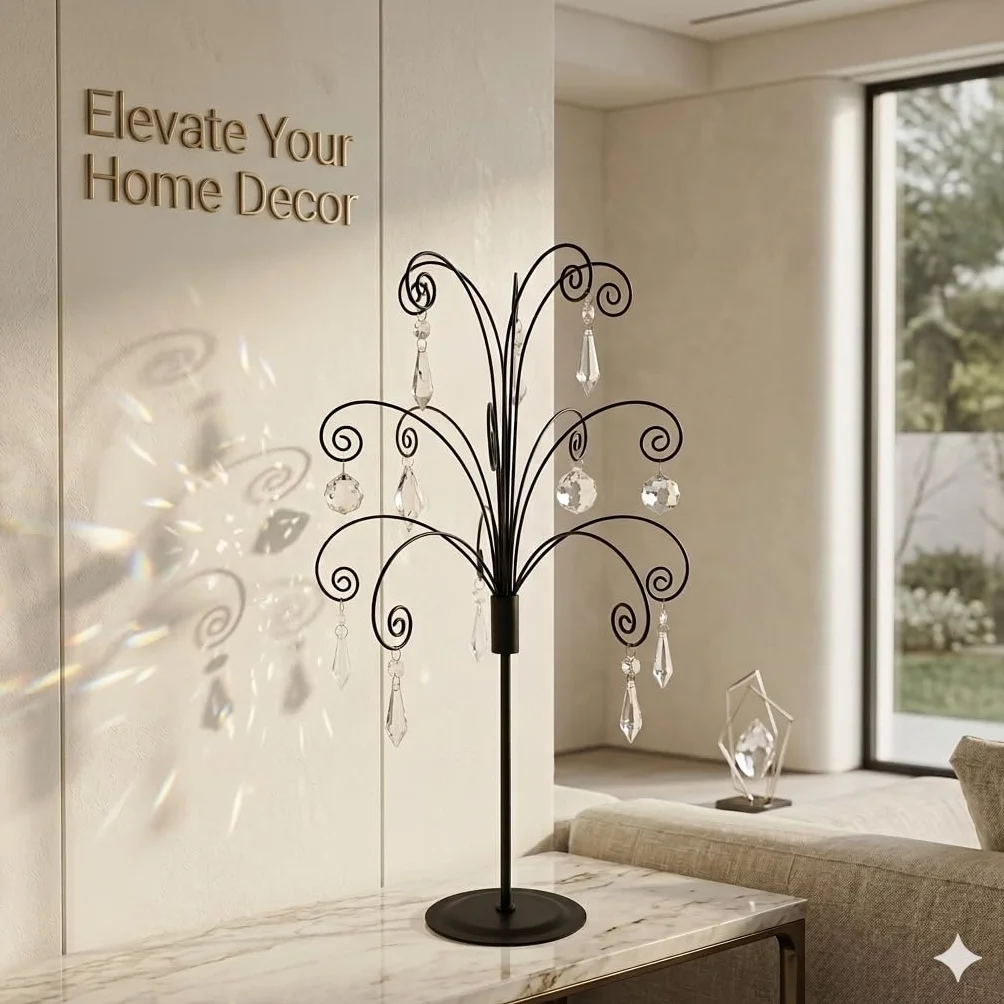 HOHIYA Ozdoba drzewo stojak stojak wieszak 50 cm hak druciany wiszący metal na Boże Narodzenie Swarovski kryształowe szkło dekoracje prezent Tajwan wykonany czarny