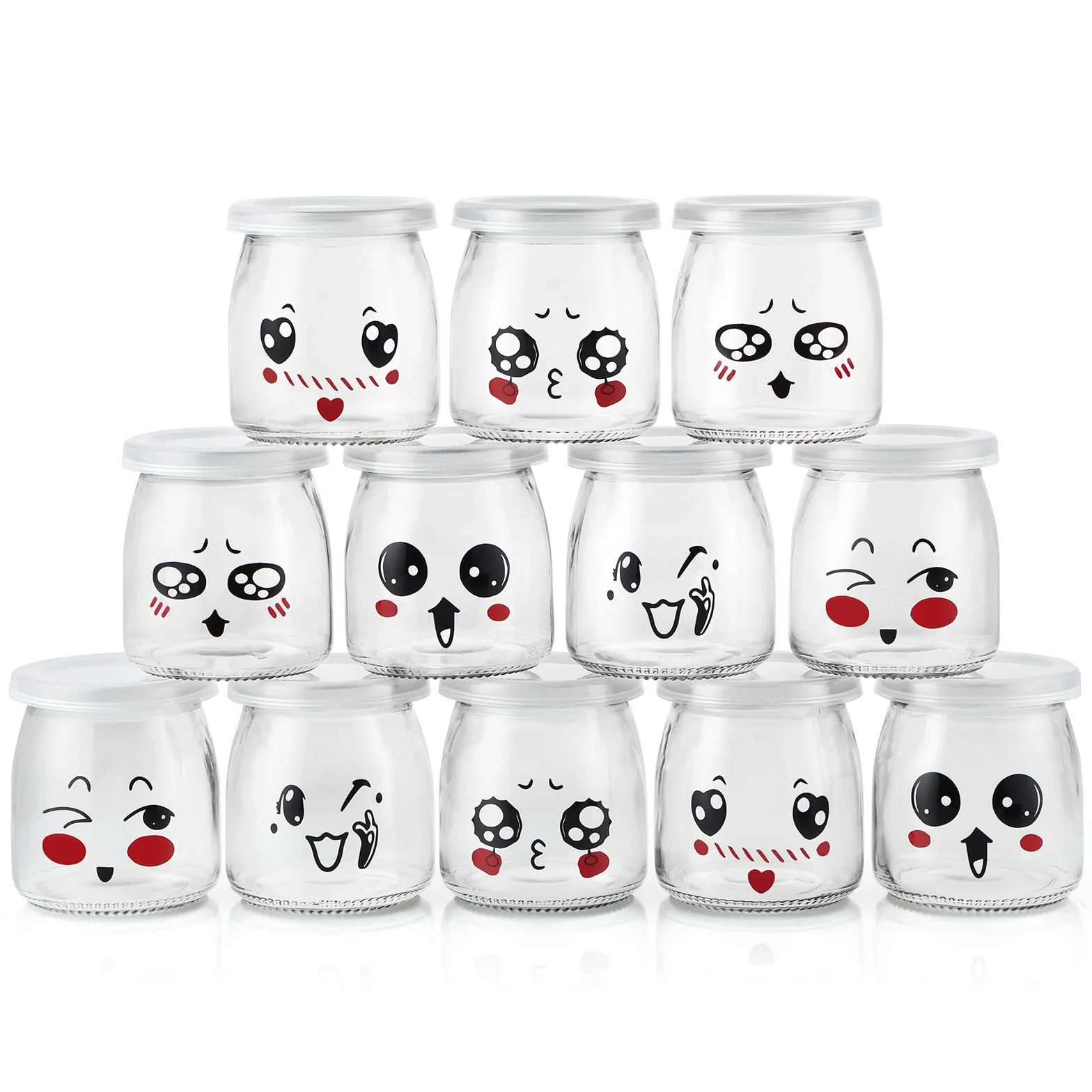 Skelang Szklany słoik na jogurt 200 ml 12 sztuk z plastikową pokrywką