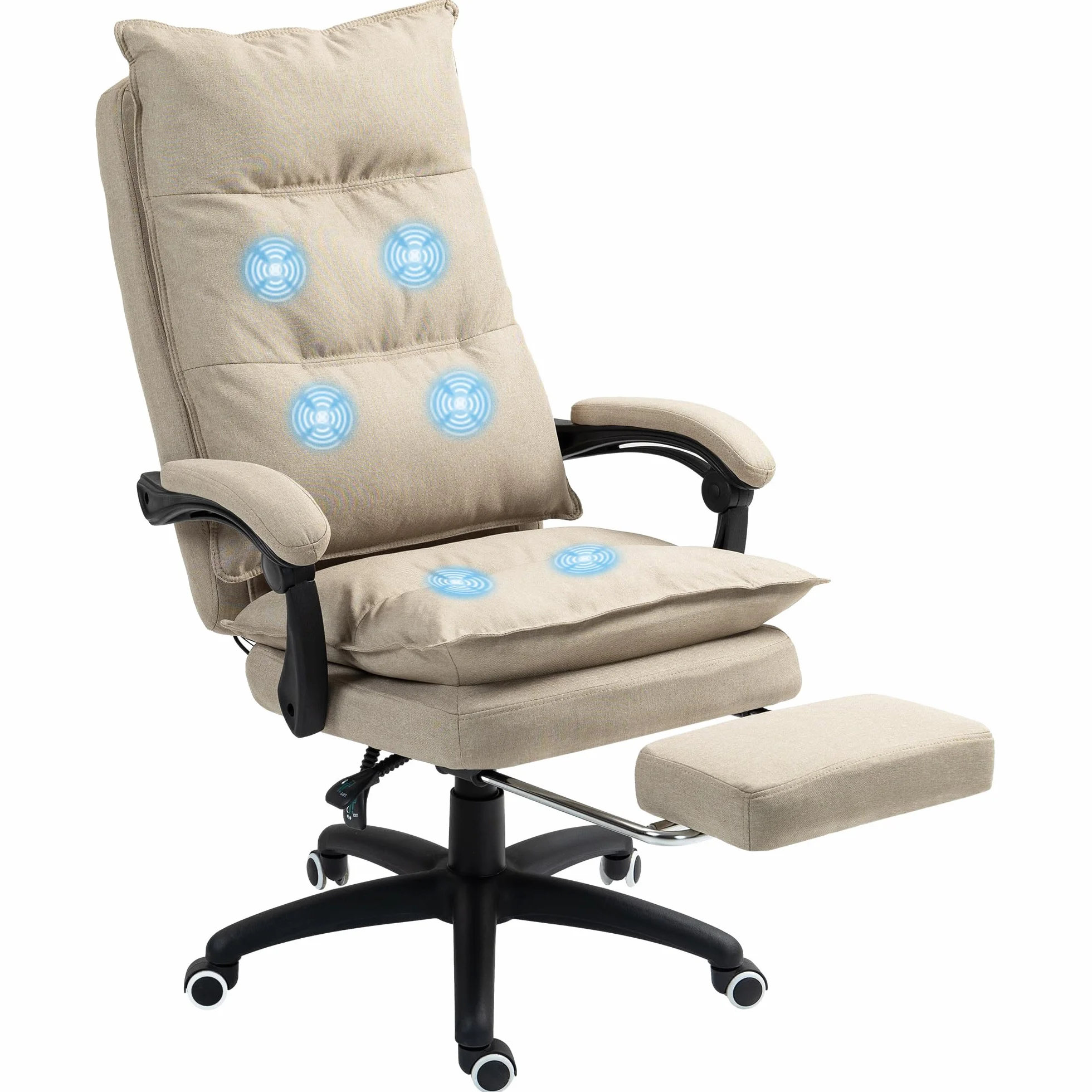 Vinsetto Fotel biurowy z funkcją masażu, krzesło biurowe, ergonomiczne krzesło z regulowaną wysokością, odchylane oparcie, zintegrowany podnóżek i kablowy pilot zdalnego sterowania, obracany o 360°