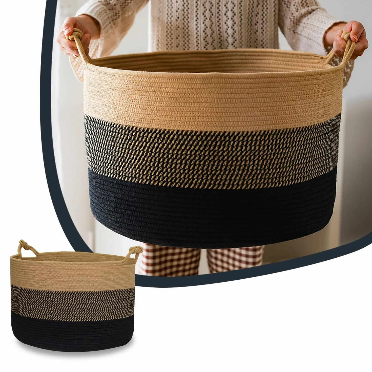 HMF duży kosz do przechowywania z bawełny 50 x 33 cm czarno-miodowy