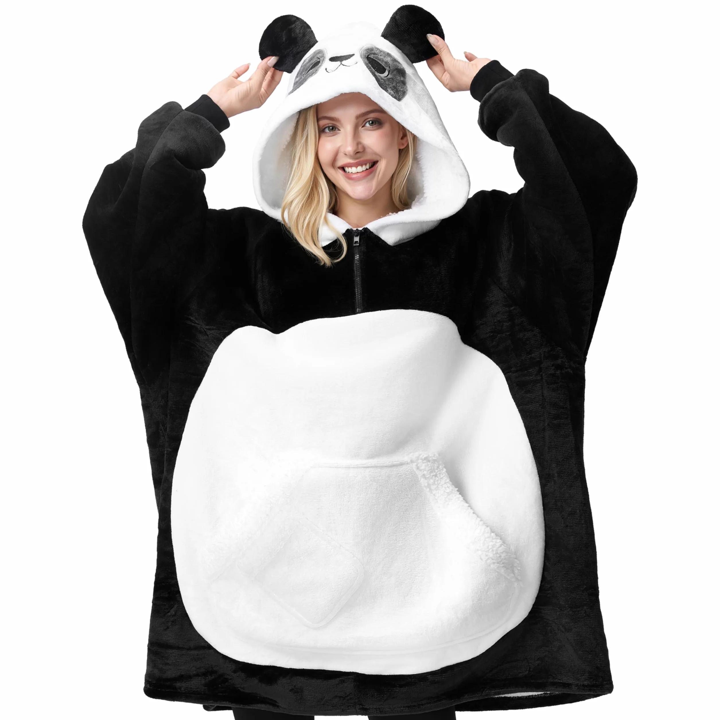 Giggling Getup Koc do noszenia dla dorosłych - Panda, Czarno-biały, rozmiar uniwersalny