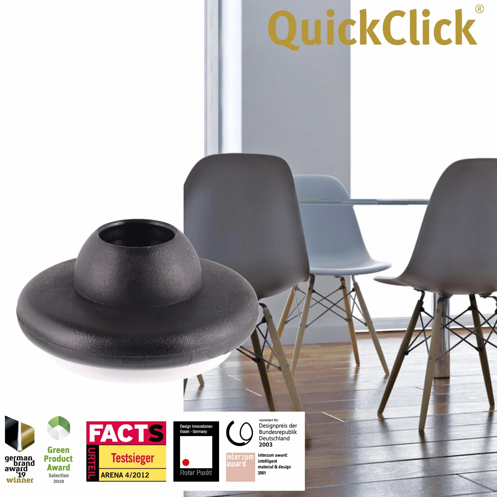 Wagner QuickClick® ślizgacze z tworzywa sztucznego – zestaw 4 nakładanych podstawek i 4 wymienne wkładki ślizgowe – tworzywo sztuczne Hyper – Ø 30 do krzeseł Vitra DSR DAR DKR – Made in DE – 16780100