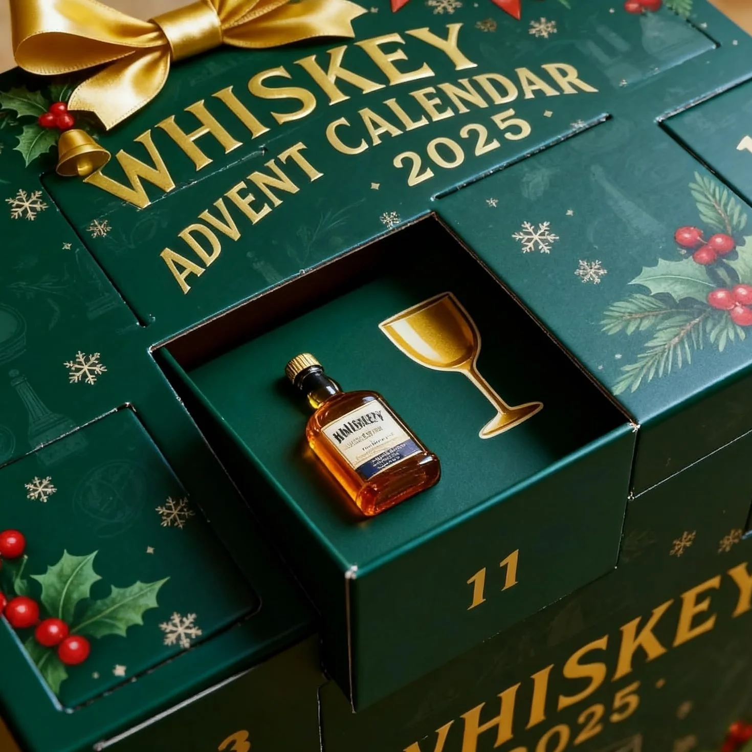 Pudełka z kalendarzem adwentowym whisky na rok 2025, 24 wisiorki premium z whisky do świątecznego odliczania i dawania prezentów, codzienna podróż degustacyjna po świecie whisky - z mo Graphic Design