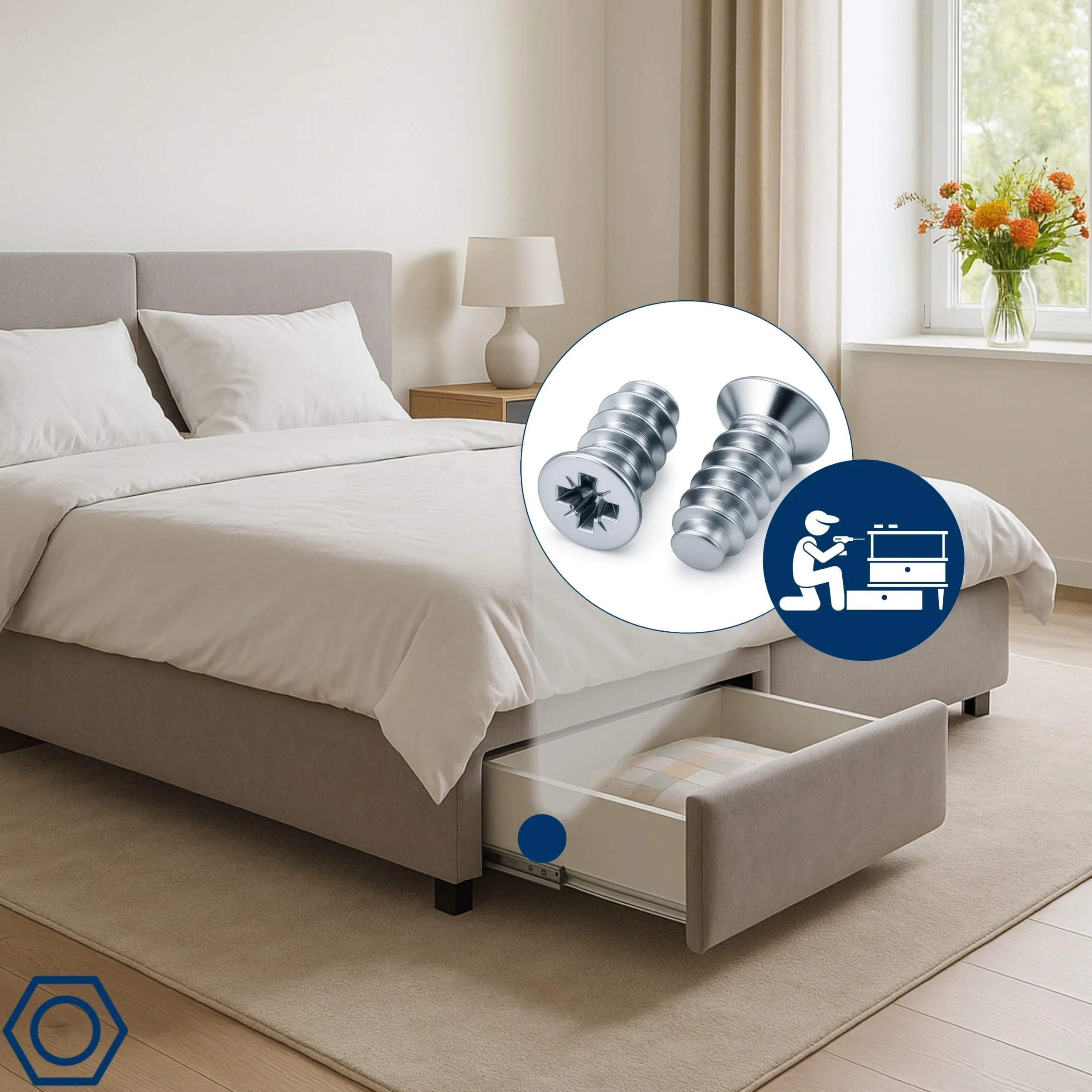 HEXATON Wkręty Euro z Łbem Stożkowym Pozidriv 6,3 x 16 mm - 100 Sztuk - Stal w Ocynku Białym - Gwint do Drewna Wkręty na Całości