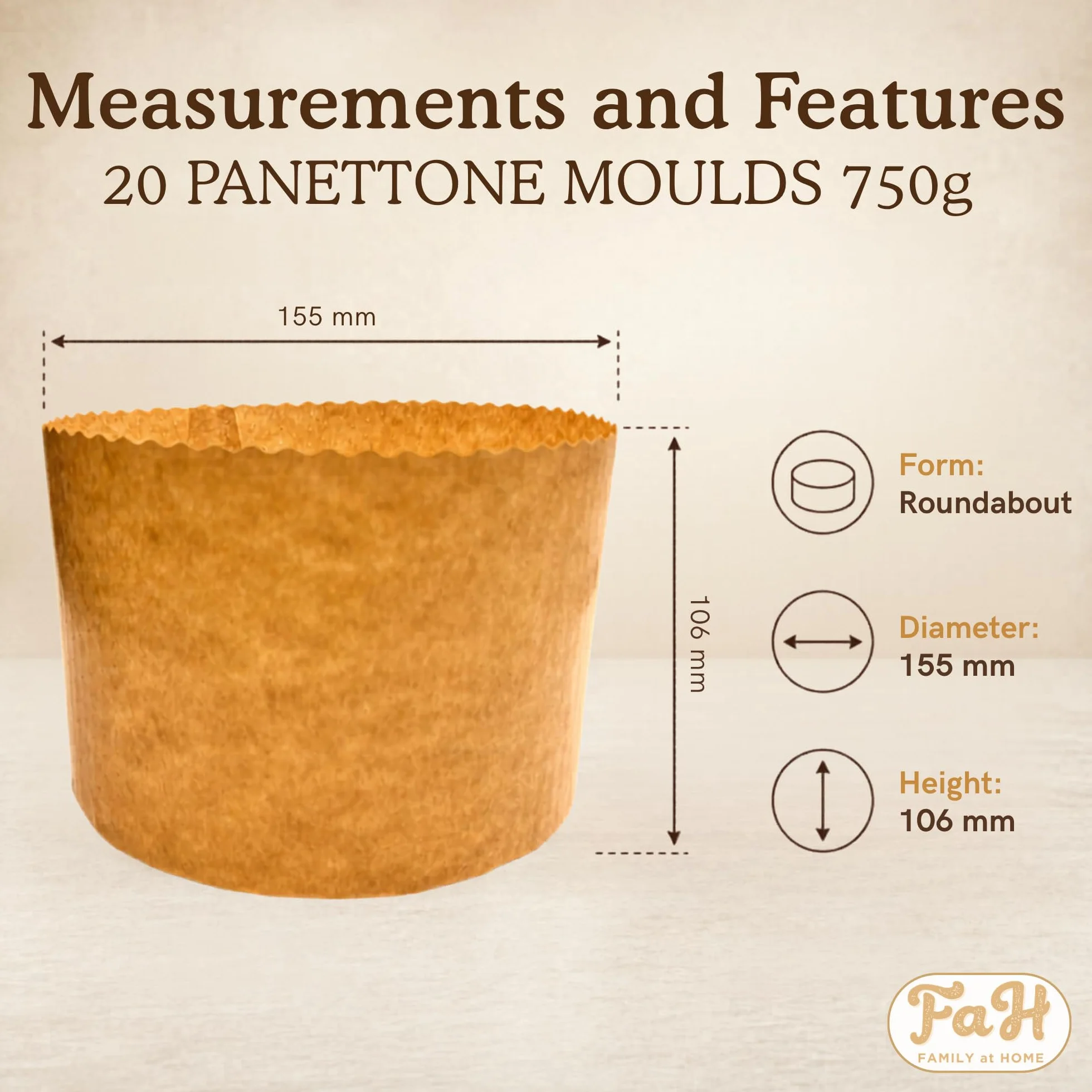Forma do Panettone o wysokiej gęstości, 20 szt. Profesjonalne formy do pieczenia Panettone z czystego naturalnego papieru o wysokiej gęstości, formy do pieczenia Panettoni, odporne na ciepło 200°C