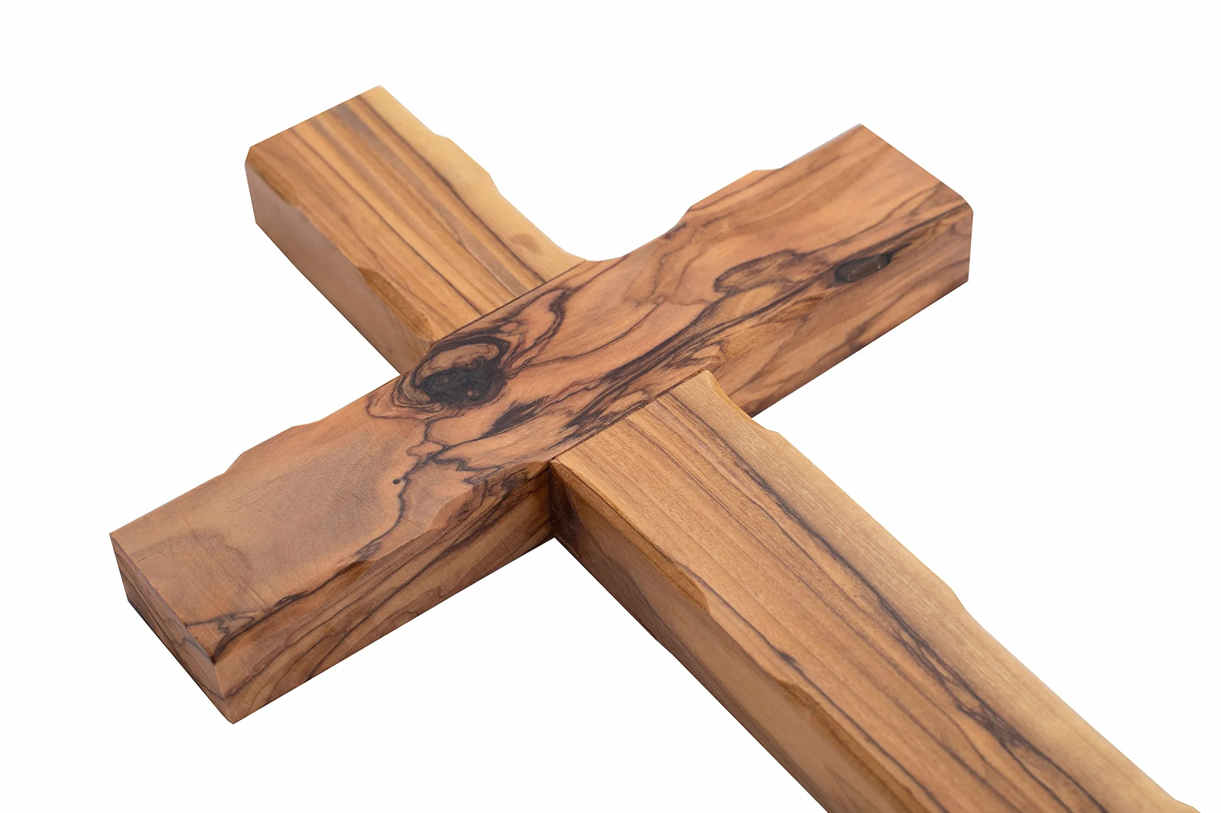 Ręcznie wykonany krzyż z drewna oliwnego (zwykły 25 cm) - wiszący na ścianie artystyczny wystrój prosty prosty drewniany krzyż, płaski solidny krzyż z Jerozolimy, gdzie Jezus ukrzyżowany i róża