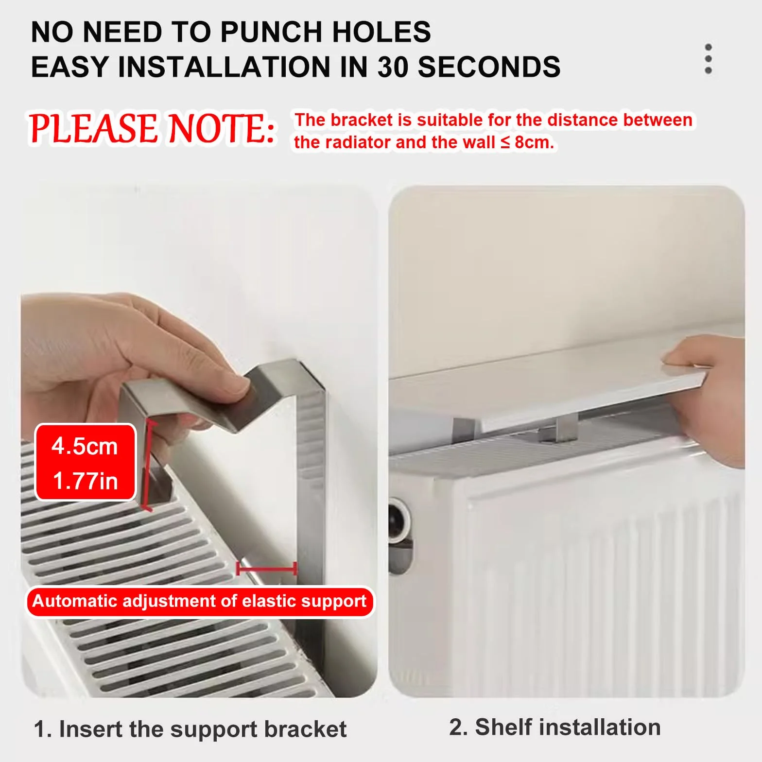 Białe pływające półki grzejnikowe, ulepszona smukła osłona grzejnika odporna na dym, pyłoszczelna, 15cm/5,9in głęboka przestrzeń aluminiowa półka nad grzejnikiem bez wiercenia, nośność 27,2kg/60lb, L