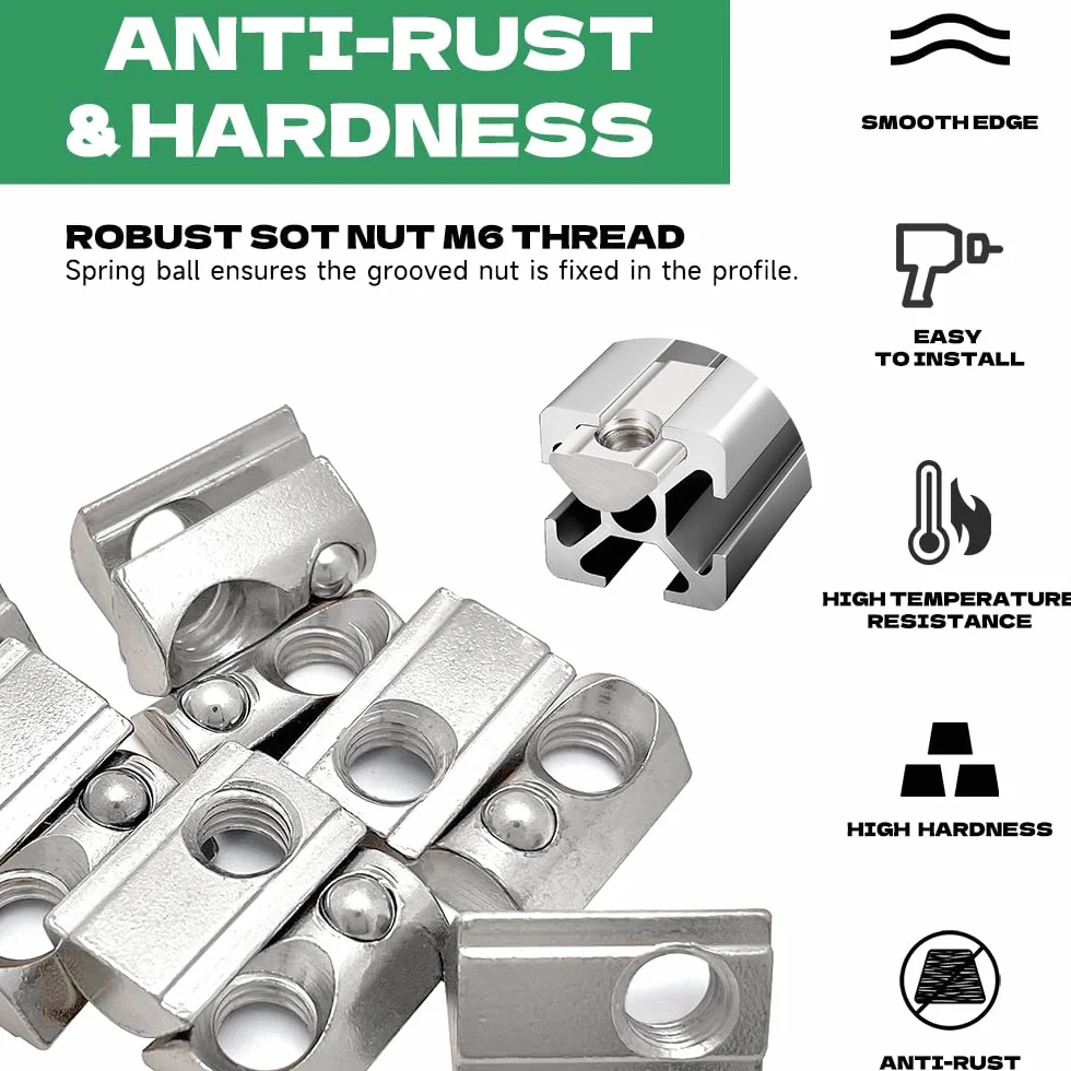 40 sztuk nakrętek kulkowych M3 Nut 6 z centralizacją kulką, nakrętki T-Nut 20-seria M3 profilowe aluminiowe 20x20 ze stali węglowej z kulką sprężynową do profilu aluminiowego 3D drukarki, CNC