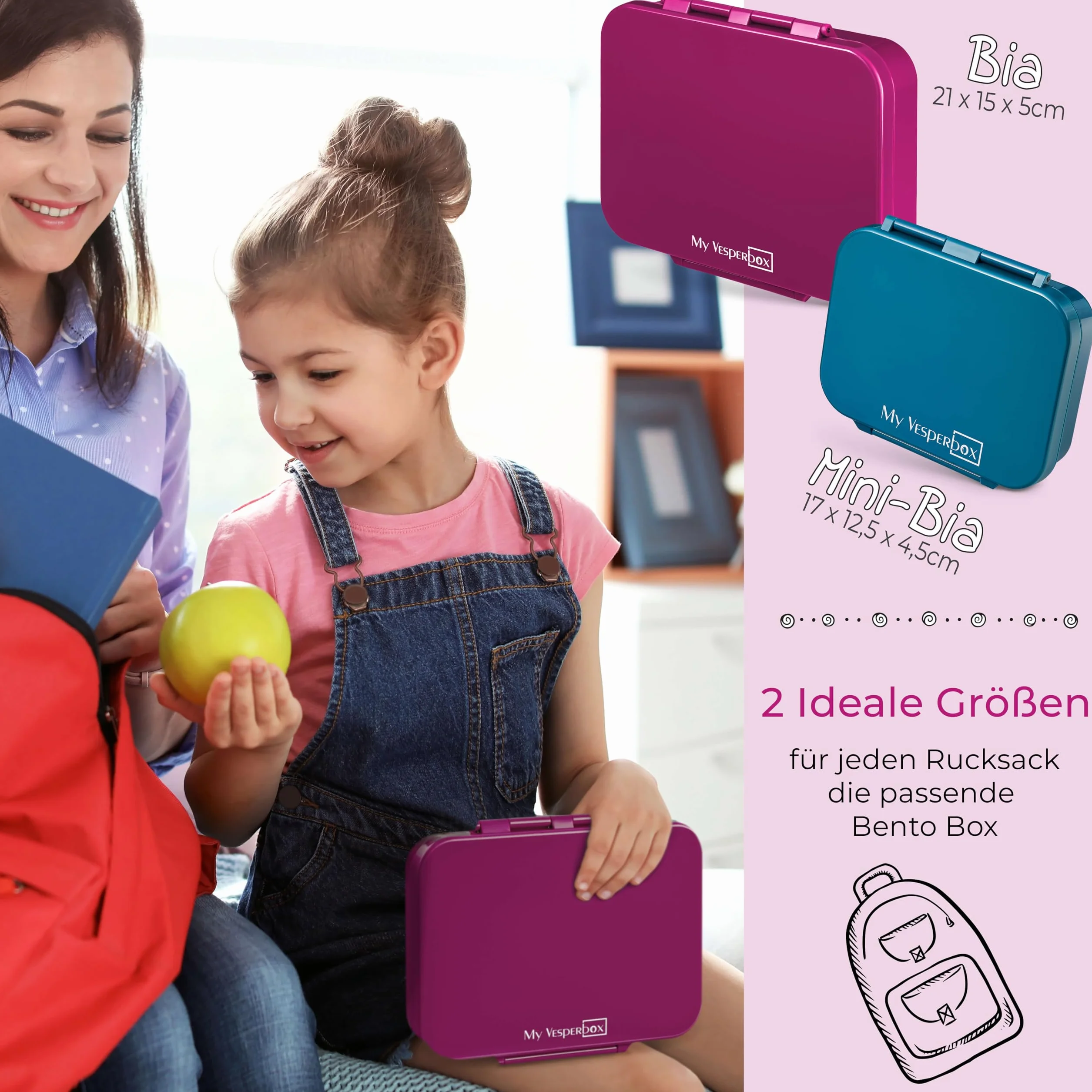 My Vesperbox Bia - Bento Box dla dzieci - nowość - wzmocnione zamknięcia - szczelne i wolne od BPA - bardzo wytrzymałe - pudełko na lunch - idealne do przedszkola i szkoły (fioletowe)