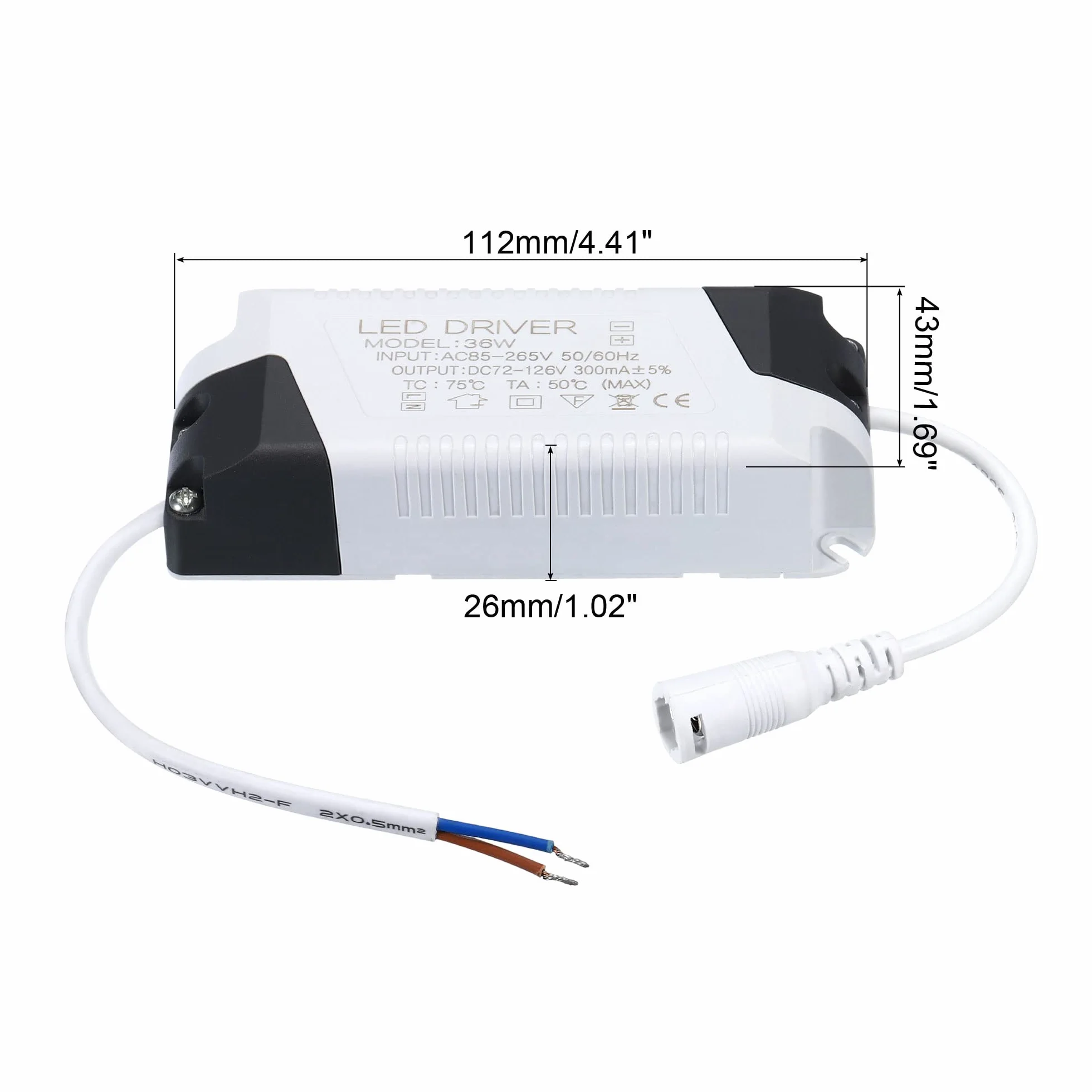 PATIKIL 36W 300mA Napęd LED, AC 85-265 V Wyjście 72-126V DC Złącze żeńskie Stały Prąd Zaczerwienienie Zewnętrzny Transformator Zasilacz LED Lampa sufitowa