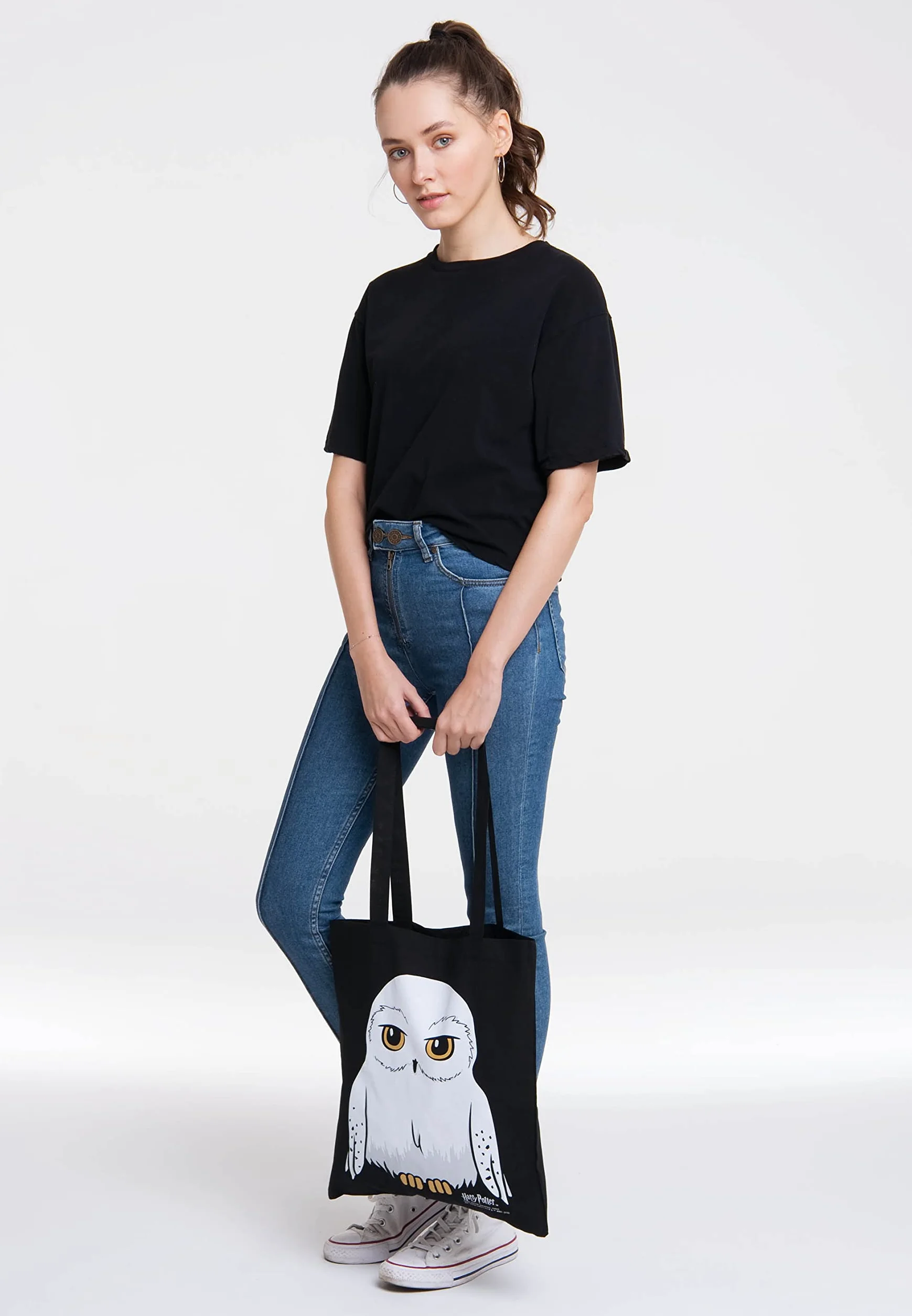 Logoshirt® Harry Potter I Sowa I Hedwig I Torba bawełniana na zakupy I Ekologiczna I Worek jutowy I Z motywem I Długie uchwyty I Öko-Tex® I Czarna I Licencjonowany design