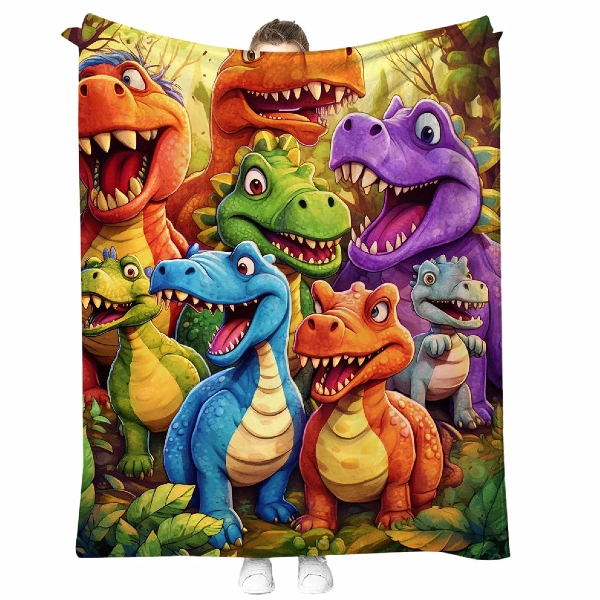 Koc polarowy z dinozaurami 150x130 cm dla dzieci