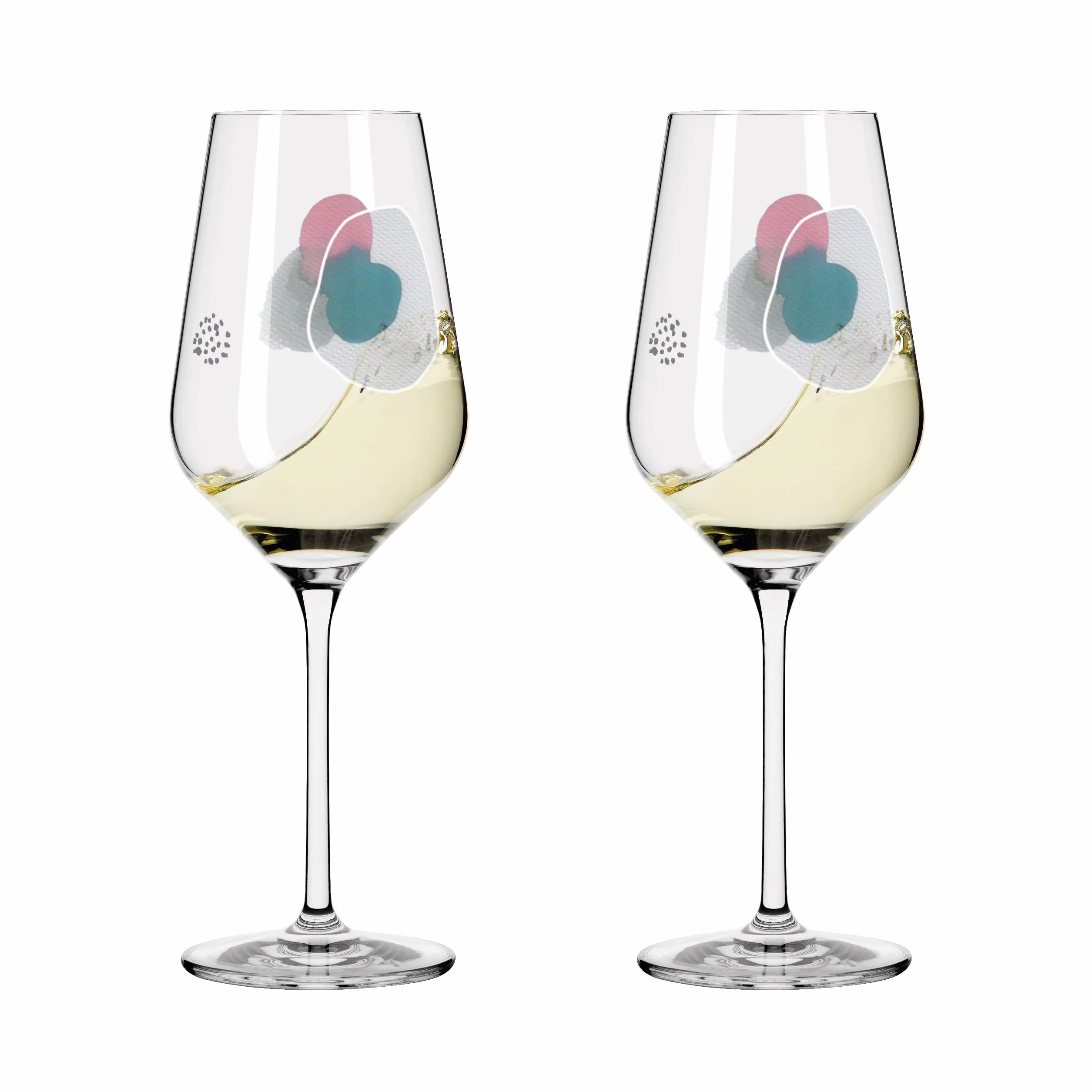 RITZENHOFF 3611001 Kieliszek do białego wina, 300 ml, seria Sommerwendtraum zestaw nr 1, 2 sztuki z kółkami akwarelowymi - Made in Germany
