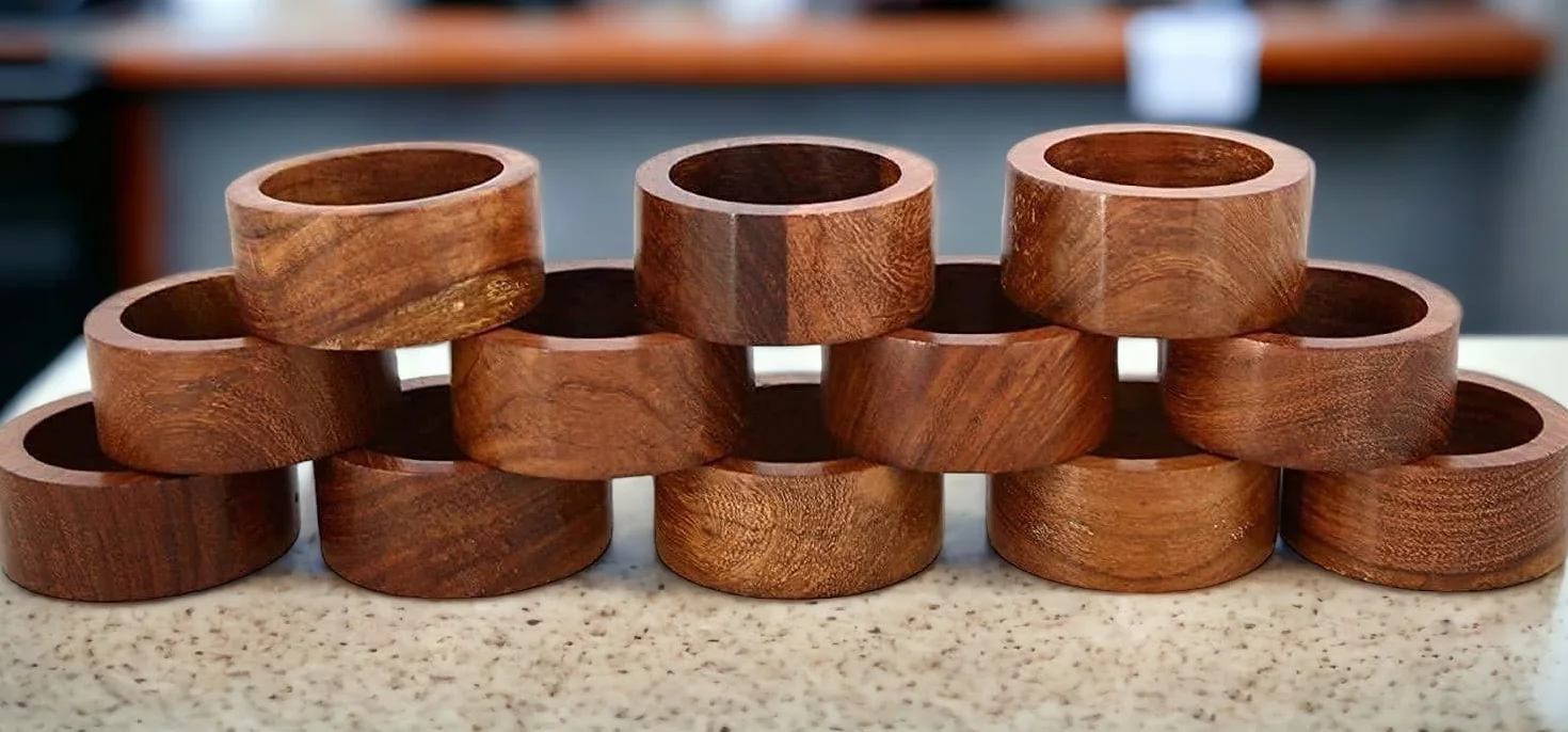 Ajuny Ręcznie wykonany drewniany okrągły pierścień na serwetkę elegancki gładki dekoracyjny 3,8 cm serwetki do dekoracji stołu kolacja wesele przyjęcia jadalnia przyjęcie dekoracja stołu zestaw 12