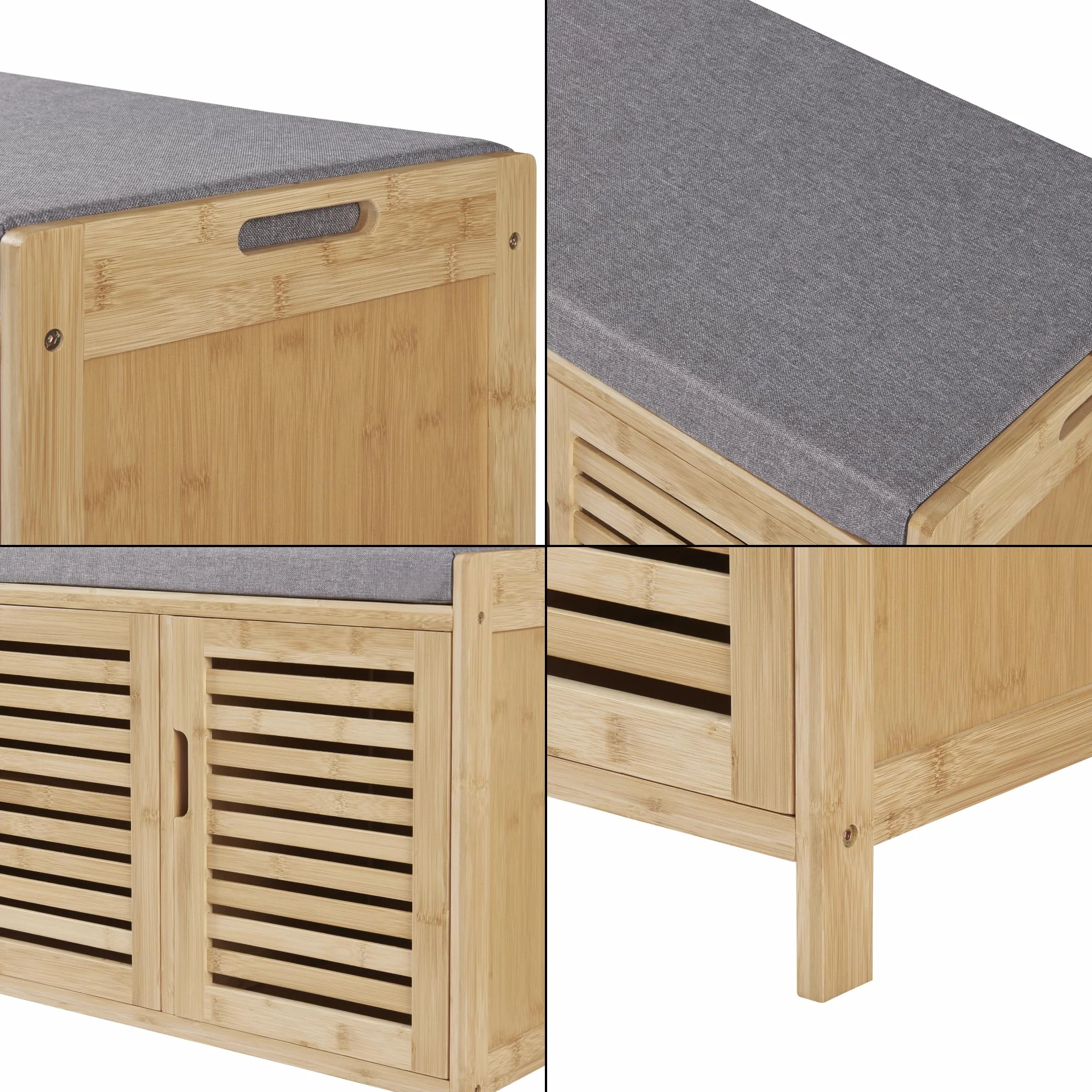 [en.casa] Selk szafka na buty z miejscem do przechowywania, ławka na buty z 3 drzwiami i 1 półką, 50 x 90 x 35 cm, tapicerowane siedzisko, bambus, kolor naturalny