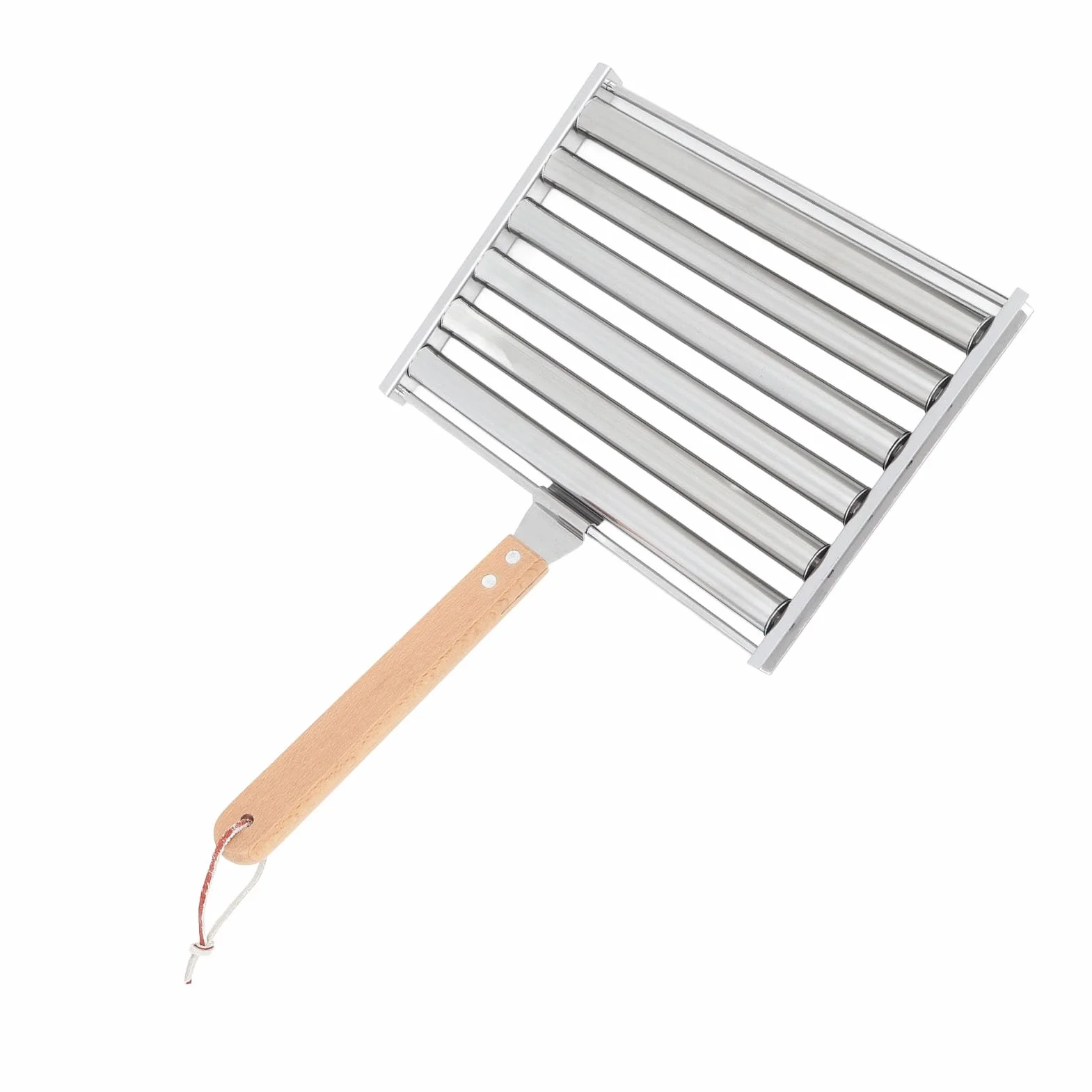 STOJAK NA WAŁKI DO HOT DOGÓW ZE STALI NIERDZEWNEJ Z DREWNIANYM UCHWYTEM NA NARZĘDZIA DO GRILLOWANIA (Dł. 30 cm / 11,8 cala)