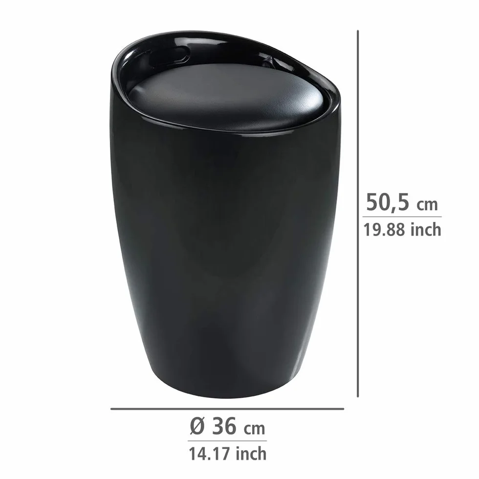 Wenko taboret łazienkowy Candy czarny, taboret z miejscem do przechowywania do łazienki i salonu, zintegrowany pojemnik na pranie, tworzywo sztuczne ABS, pojemność 20 l, Ø 36 x 50,5 cm