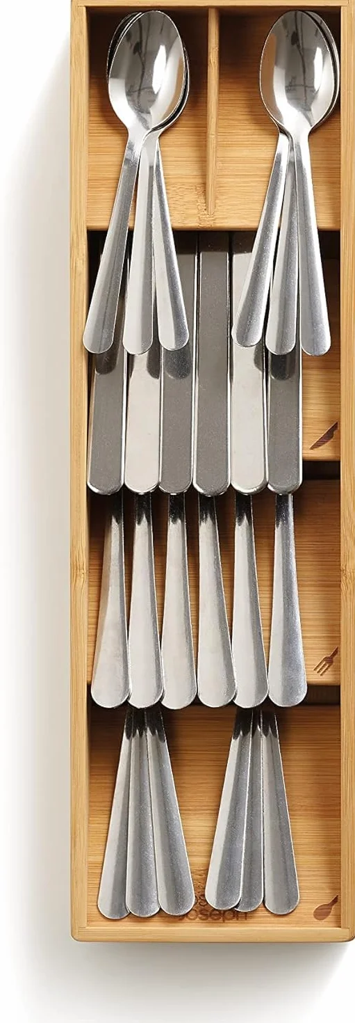 Joseph Joseph Drawer Store - Organizator szuflad na sztućce, 5 przedziałów, mieści 24+ sztuk- Kompaktowy, Bamboo