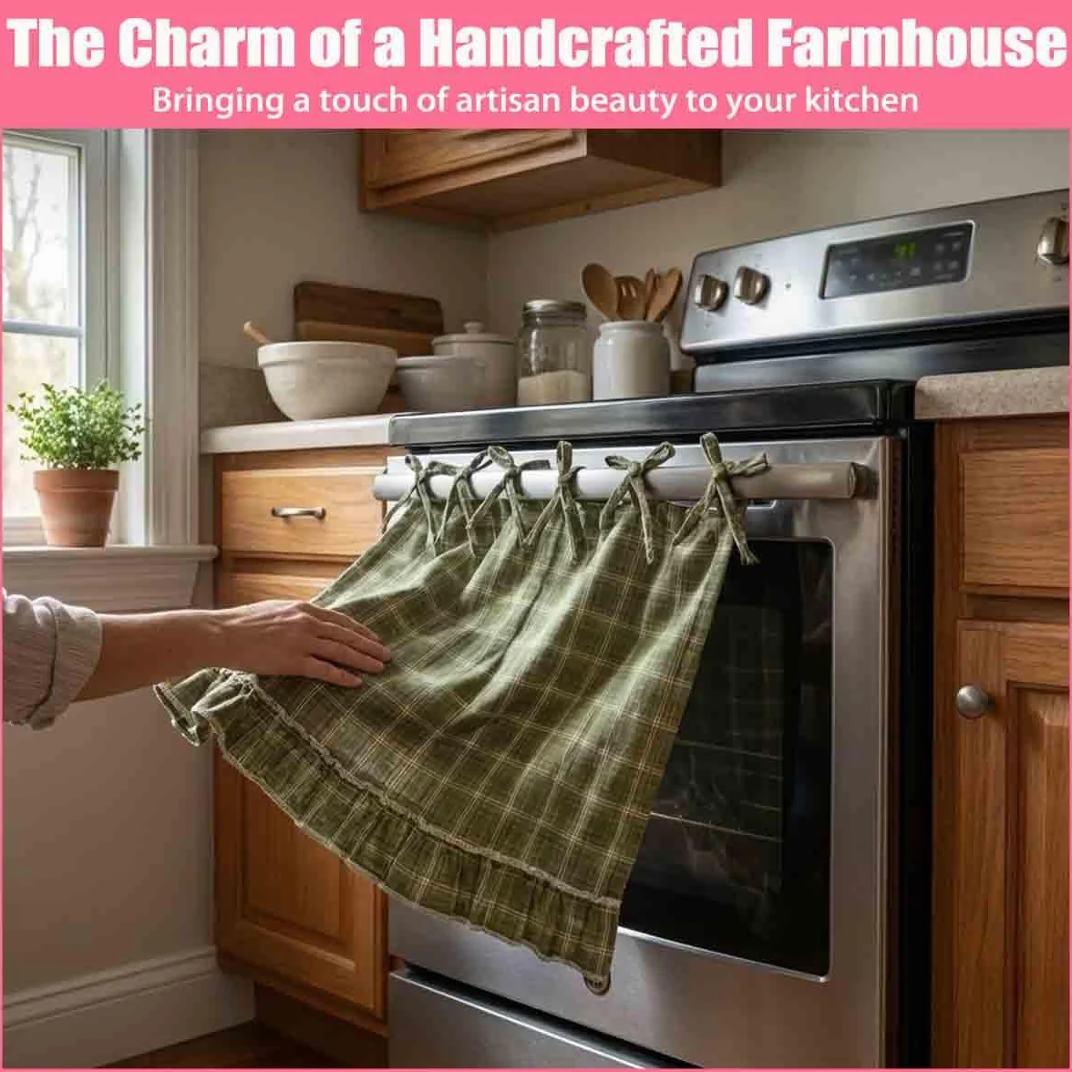 Handmade Oven Skirts,Heat Proof Ovens Door Skirt Curtain,Curtain Tie Top,Farmhouse Kitchen Décor,Effortless Install,Hide Clutter,for oven,Dishwashers,Washing Machine (E)