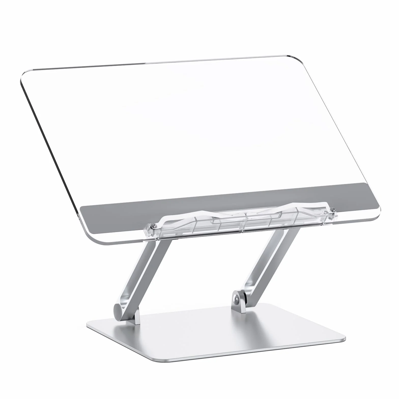 Stojak na książki do czytania, aluminiowy i akrylowy stojak na podręczniki kucharskie, regulowany i składany uchwyt na książkę, kompatybilny również z laptopami i tabletami