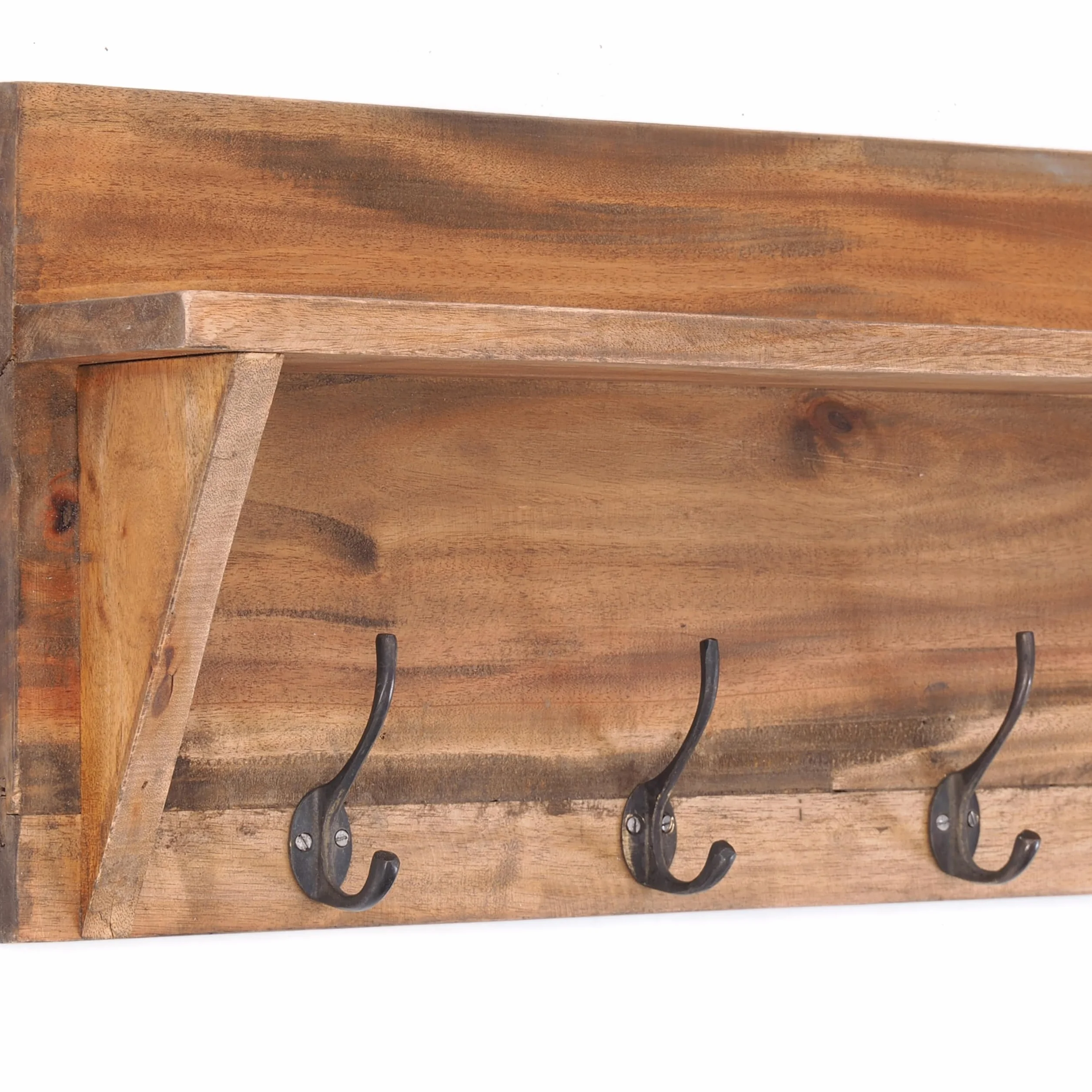 DESIGN DELIGHTS Rustykalna garderoba ścienna z regałem w stylu vintage | 60 x 26 x 10 cm (szer. x wys. x gł.), drewno z recyklingu, regał ścienny z 8 haczykami na ubrania, garderoba do korytarza