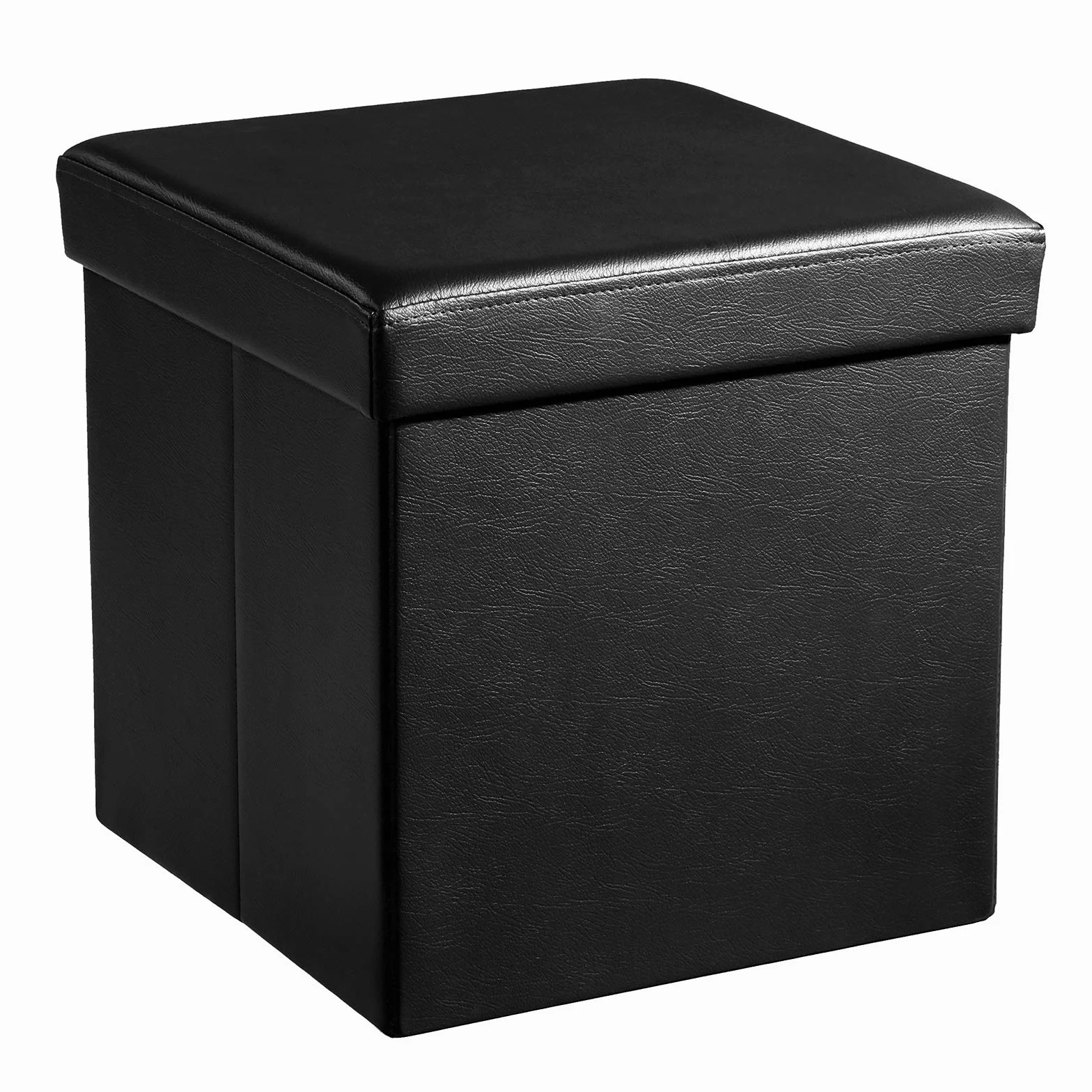Songmics Taboret, Imitacja Skóry, Czarny, 38 x 38 x 38 cm
