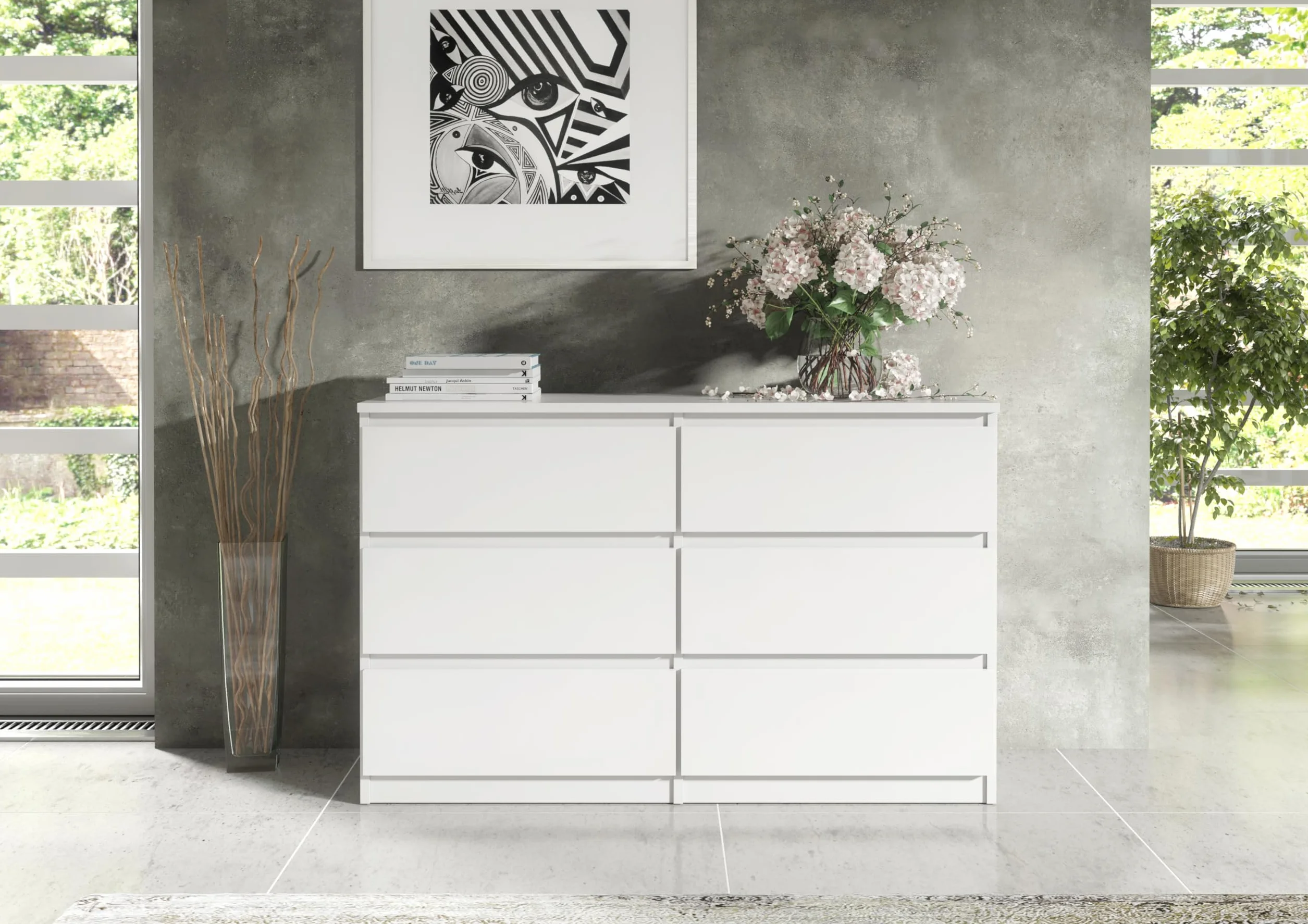 meble masztalerz Komoda Biała Mat z 6 szufladami - 120x78,5x39 cm - Komoda do salonu, sypialni - Szafka z szufladami - Komoda z szufladami - 120 cm