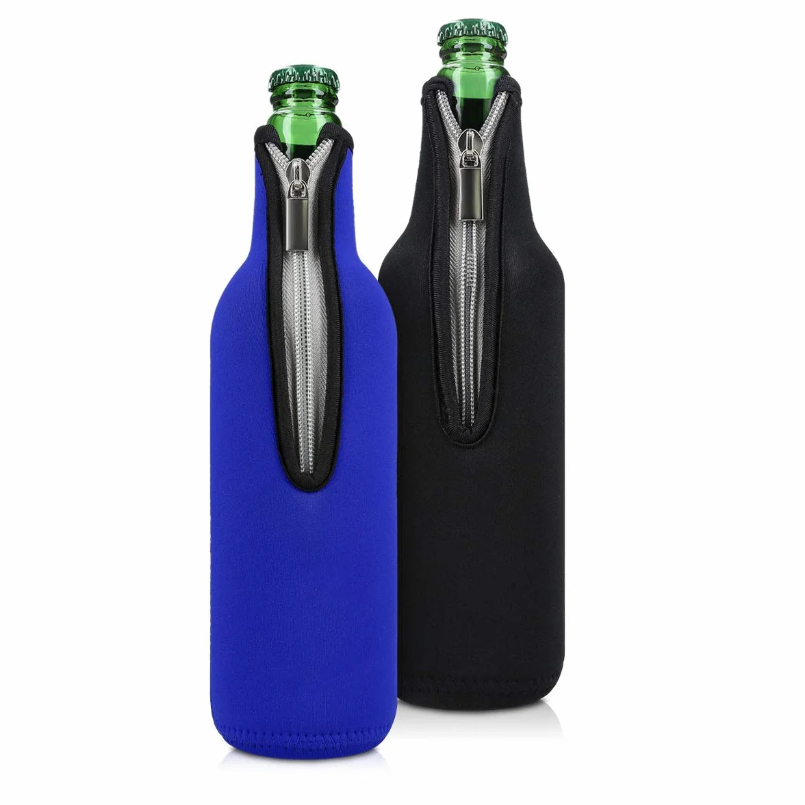 kwmobile 2 x 330-500 ml butelka chłodząca do butelek – do piwa i innych napojów – z izolowanego neoprenu – chłodnica w kolorze czarno-niebieskim