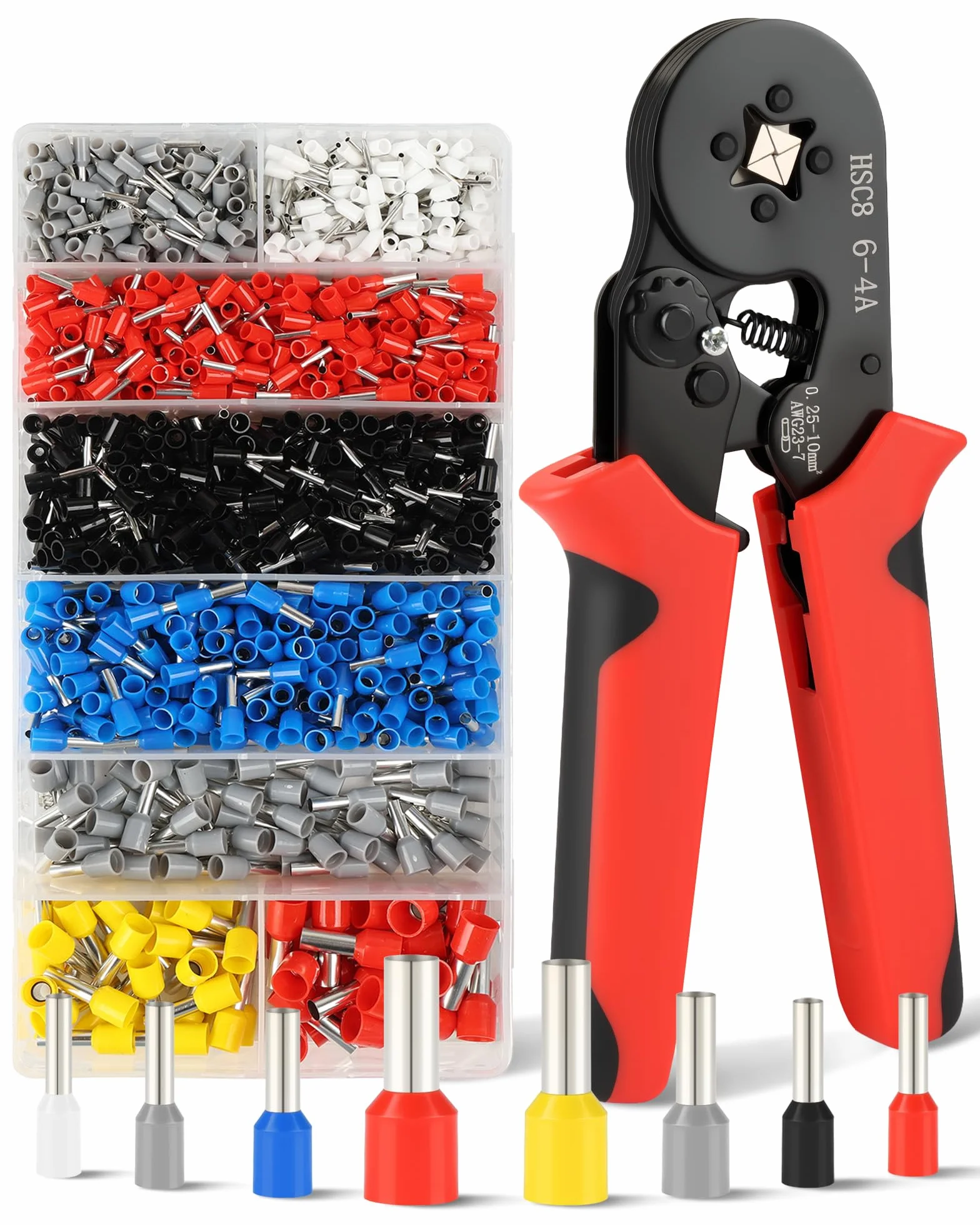 Zaciskarka do tulejek, 0.25-10mm² z tulejka 1300 sztuk, Samonastawna praska do kabli i końcówek z mechanizmem zapadkowym, Narzędzia do zaciskania przewodów do motoryzacji i instalacji DIY