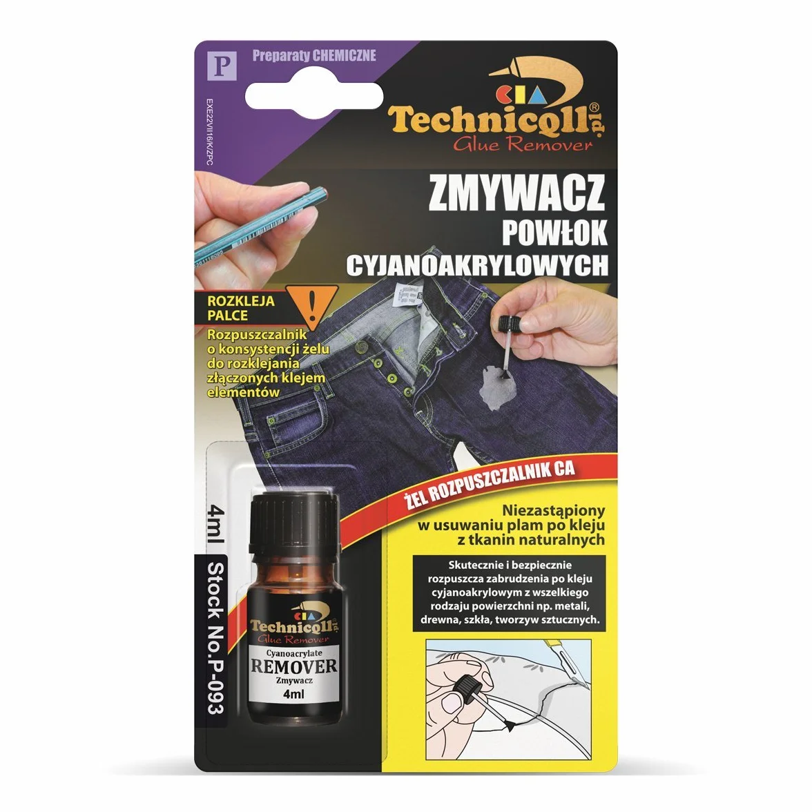 Środek do usuwania kleju, 4 ml, cyjanoakrylan, super klej, środek do usuwania plam na metalu, drewnie, plastiku, szkle, tekstyliach